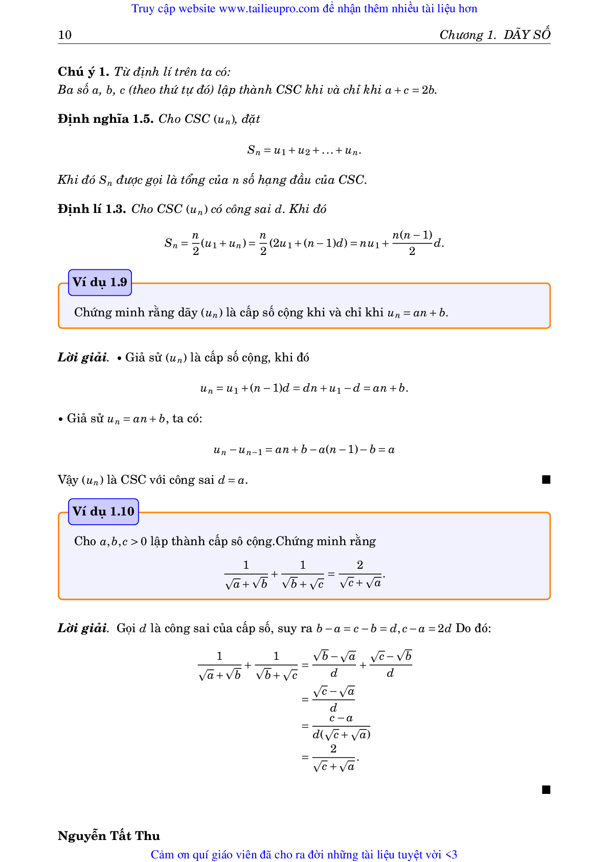 Chuyên đề Dãy số và giới hạn của dãy số môn Toán lớp 11 (trang 10)