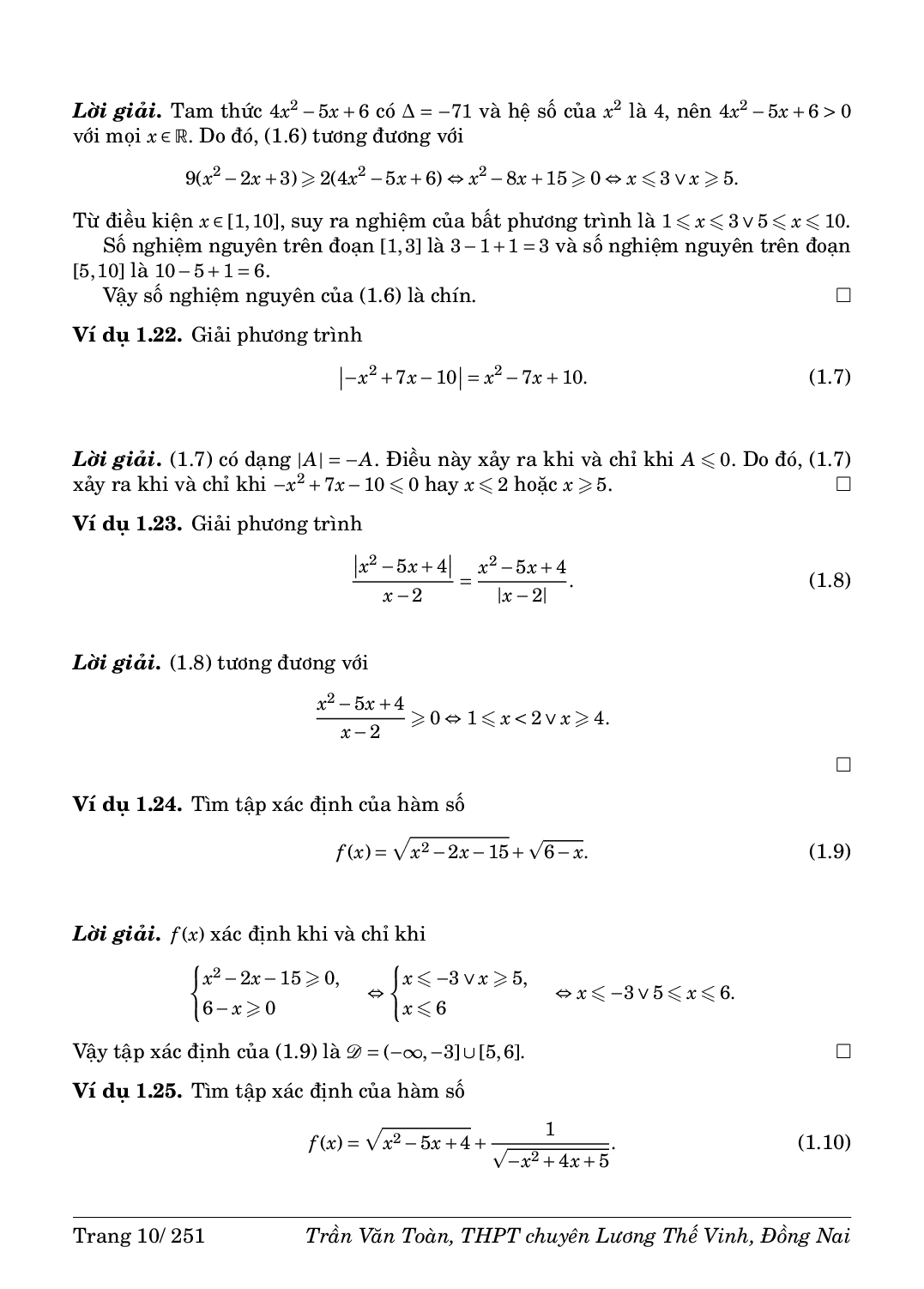 Dấu của đa thức bậc nhất và bậc hai trong chương trình lớp 10 (trang 10)