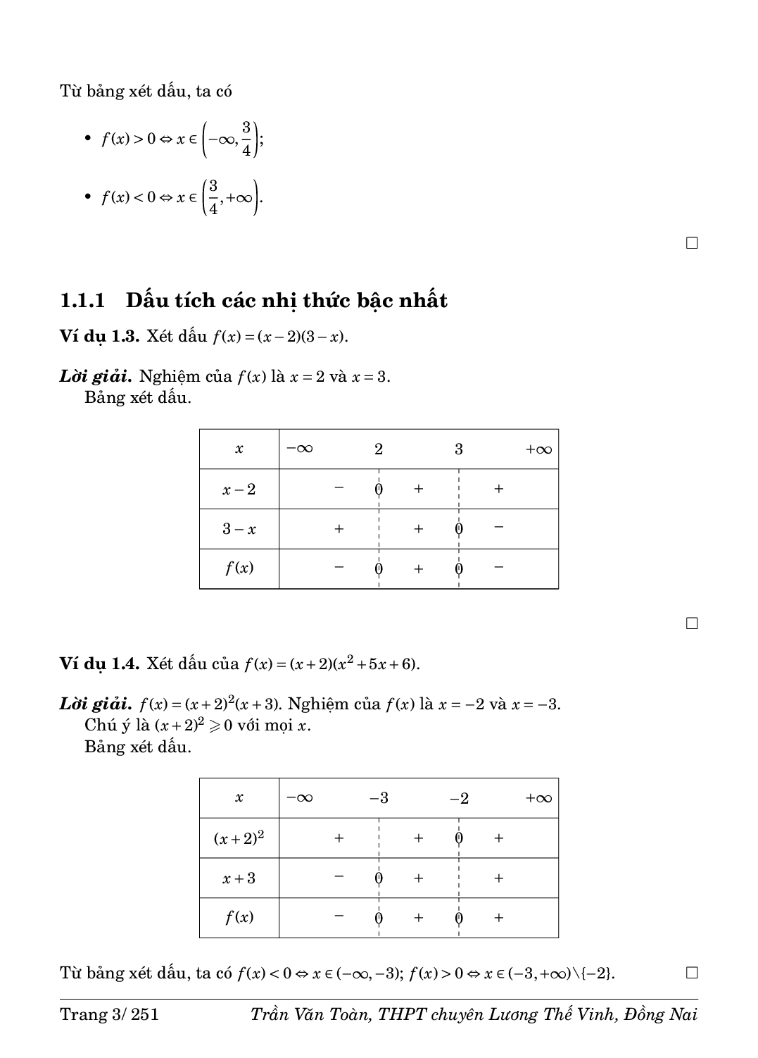 Dấu của đa thức bậc nhất và bậc hai trong chương trình lớp 10 (trang 3)