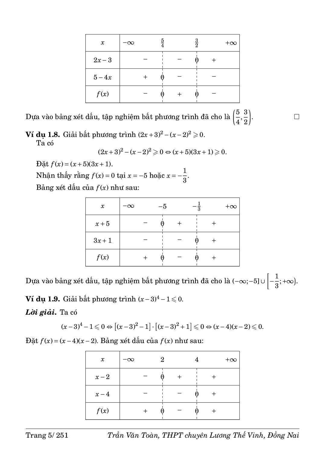 Dấu của đa thức bậc nhất và bậc hai trong chương trình lớp 10 (trang 5)