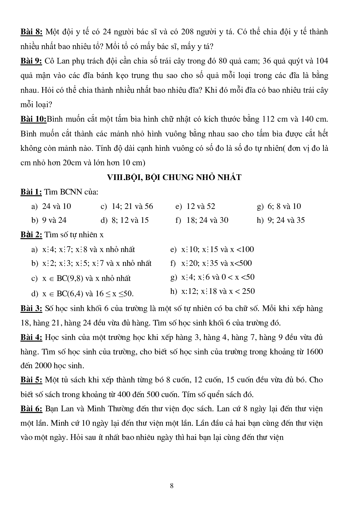 Đề cương ôn tập học kì 1 môn toán lớp 6 (trang 8)