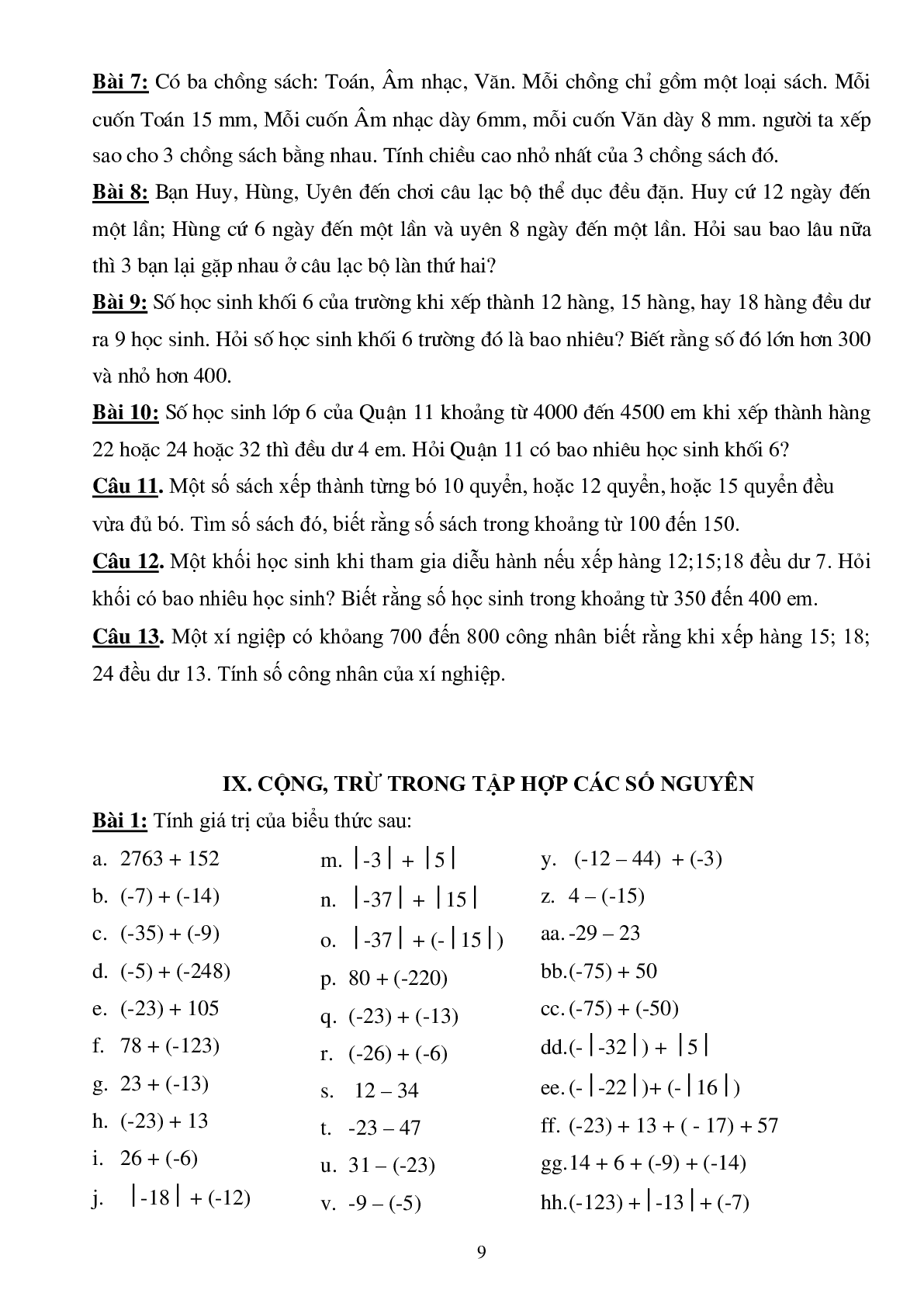 Đề cương ôn tập học kì 1 môn toán lớp 6 (trang 9)