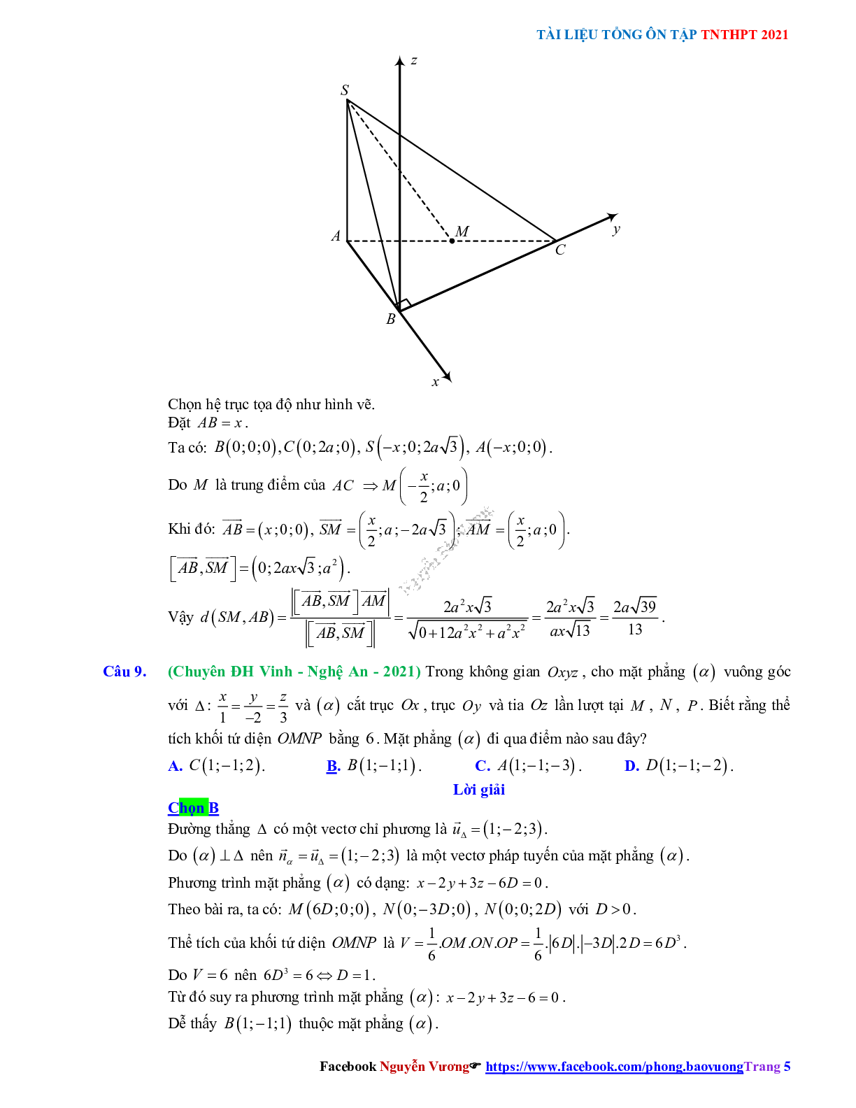 Trắc nghiệm Ôn thi THPT QG Toán 12: Đáp án phương pháp tọa độ trong không gian mức độ vận dụng (trang 5)