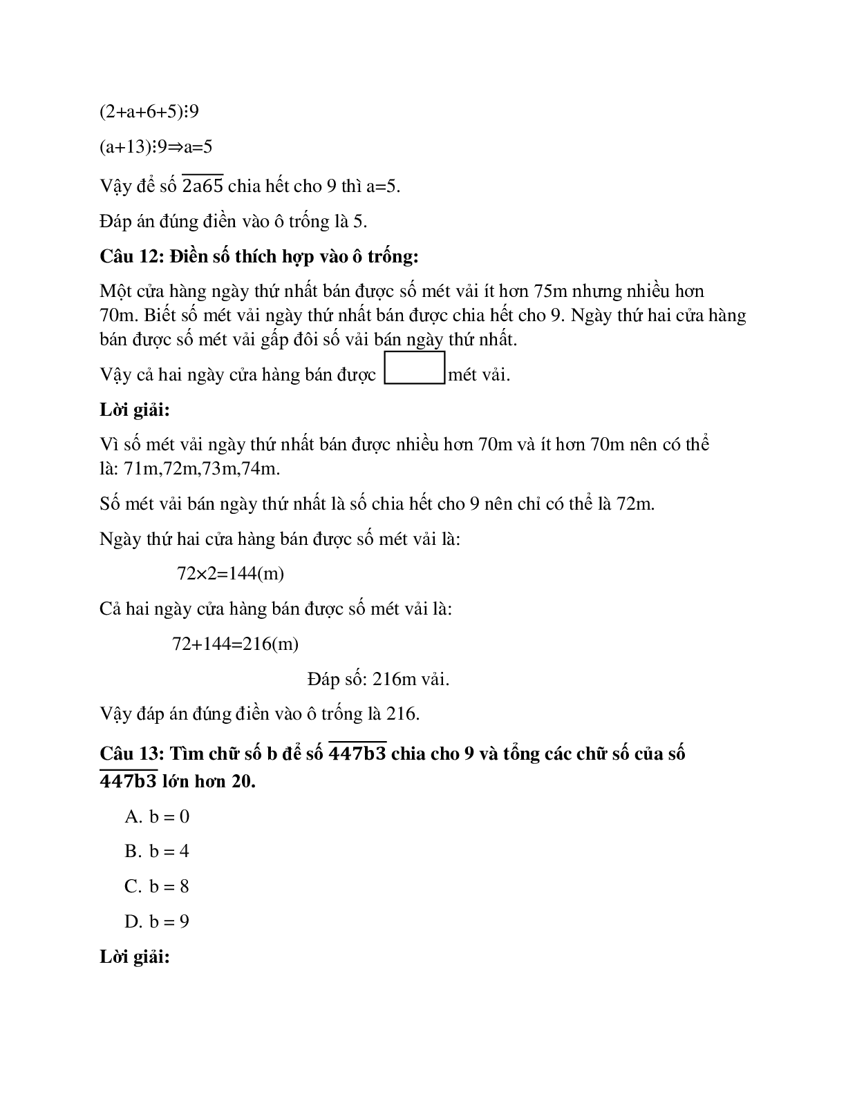 28 câu Trắc nghiệm Dấu hiệu chia hết cho 9 có đáp án 2023 – Toán lớp 4 (trang 6)