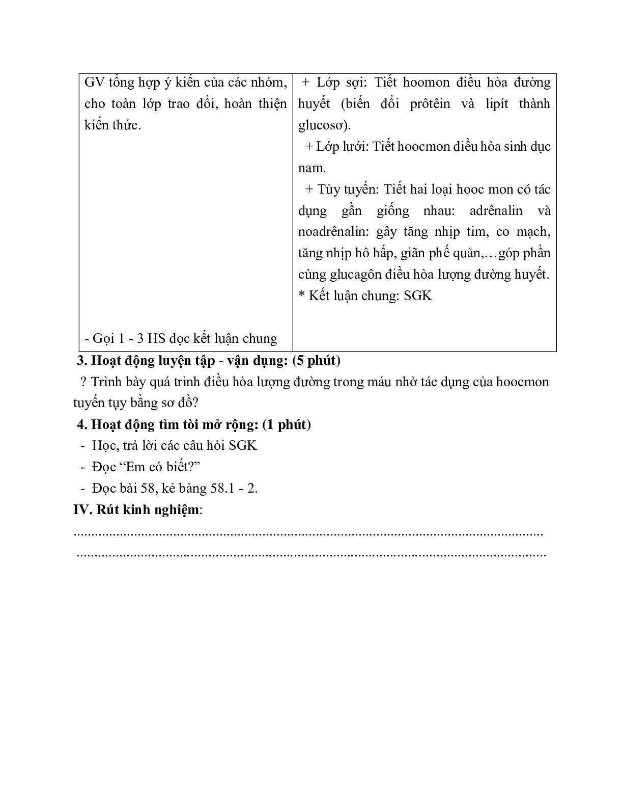Giáo án Sinh học 8 Bài 57: Tuyến tụy và tuyến trên thận mới nhất (trang 3)