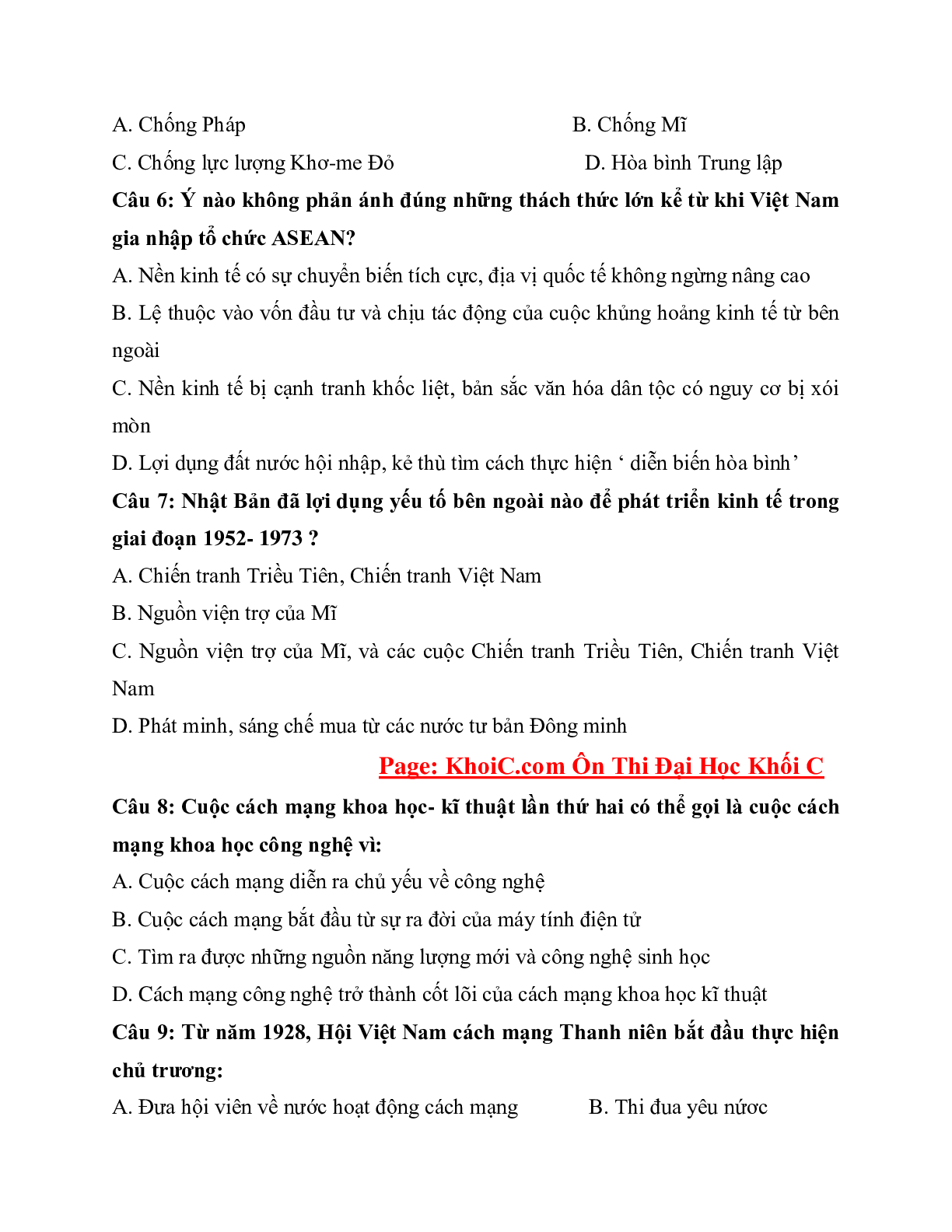 200 câu hỏi lịch sử ôn cấp tốc cực hay môn Lịch sử lớp 12 (trang 2)