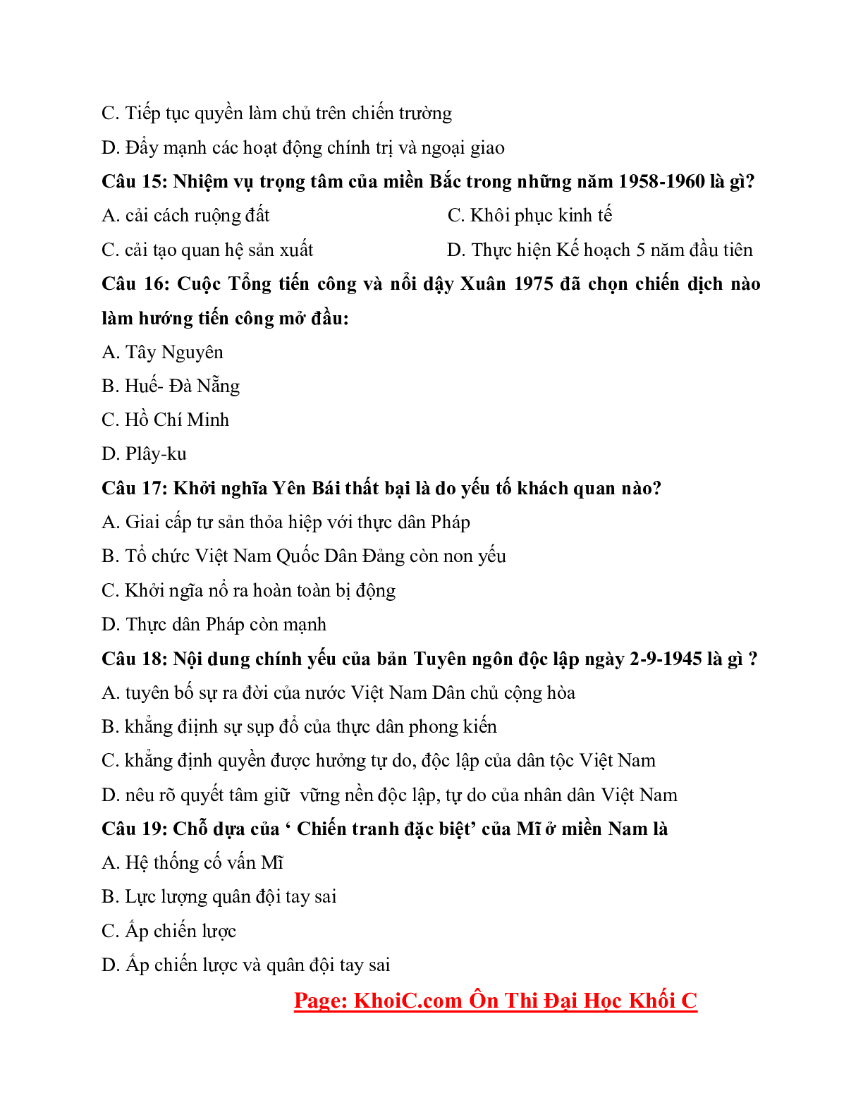 200 câu hỏi lịch sử ôn cấp tốc cực hay môn Lịch sử lớp 12 (trang 4)