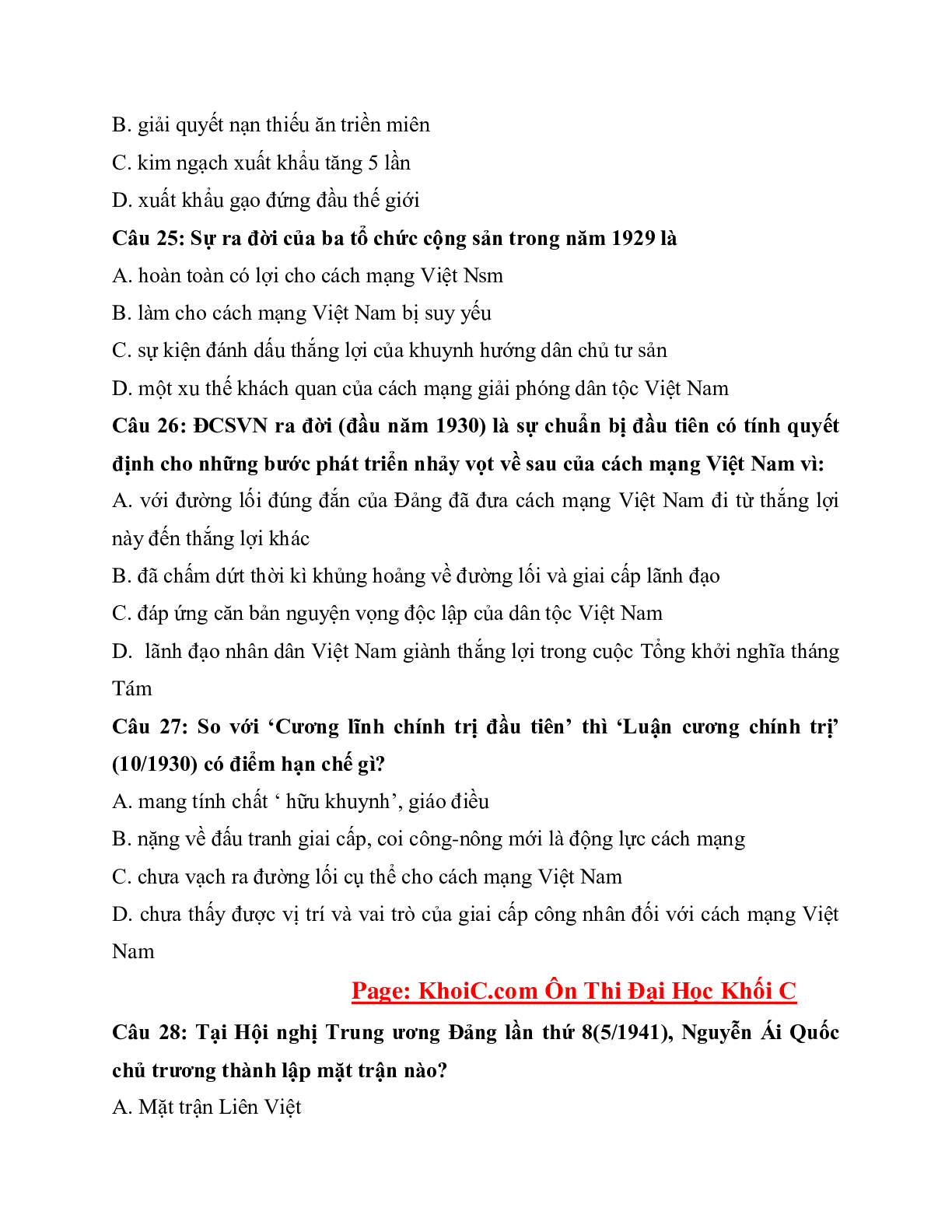 200 câu hỏi lịch sử ôn cấp tốc cực hay môn Lịch sử lớp 12 (trang 6)
