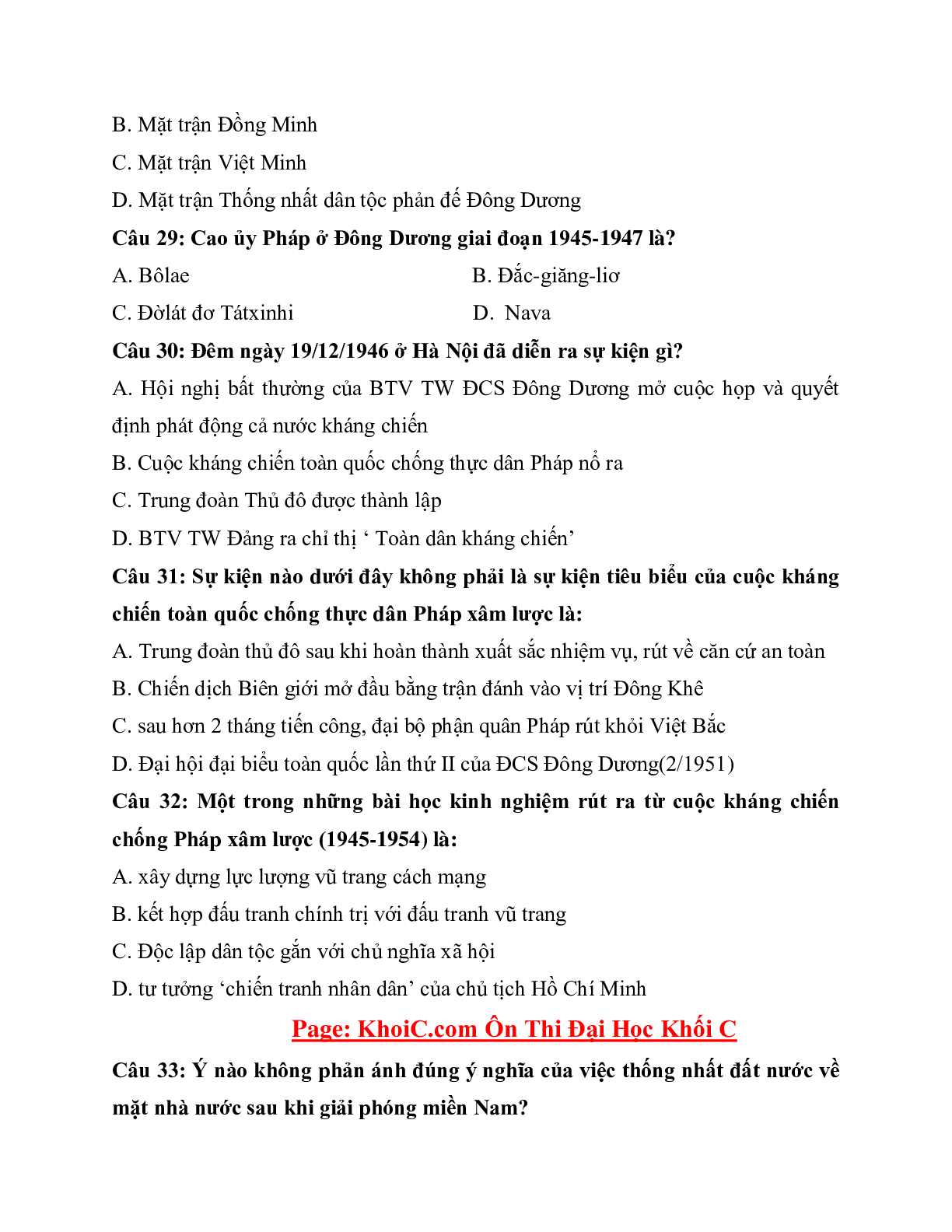 200 câu hỏi lịch sử ôn cấp tốc cực hay môn Lịch sử lớp 12 (trang 7)