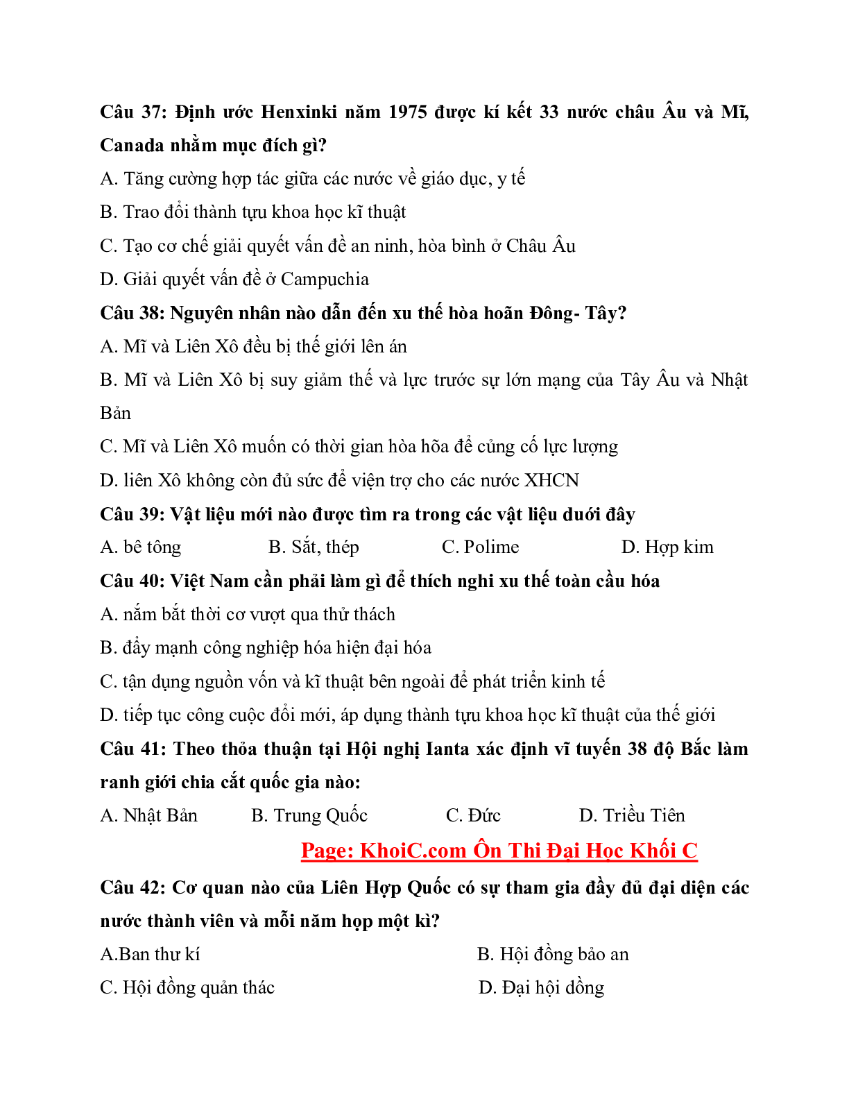200 câu hỏi lịch sử ôn cấp tốc cực hay môn Lịch sử lớp 12 (trang 9)