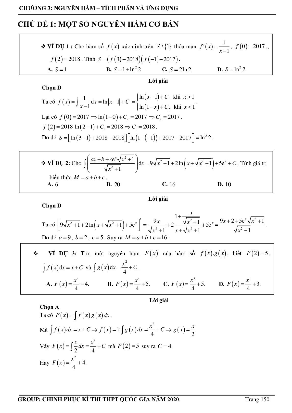 Tuyển chọn các bài toán Nguyên hàm - Tích phân Vận dụng cao thường xuất hiện trong đề thi - có đáp án chi tiết (trang 1)