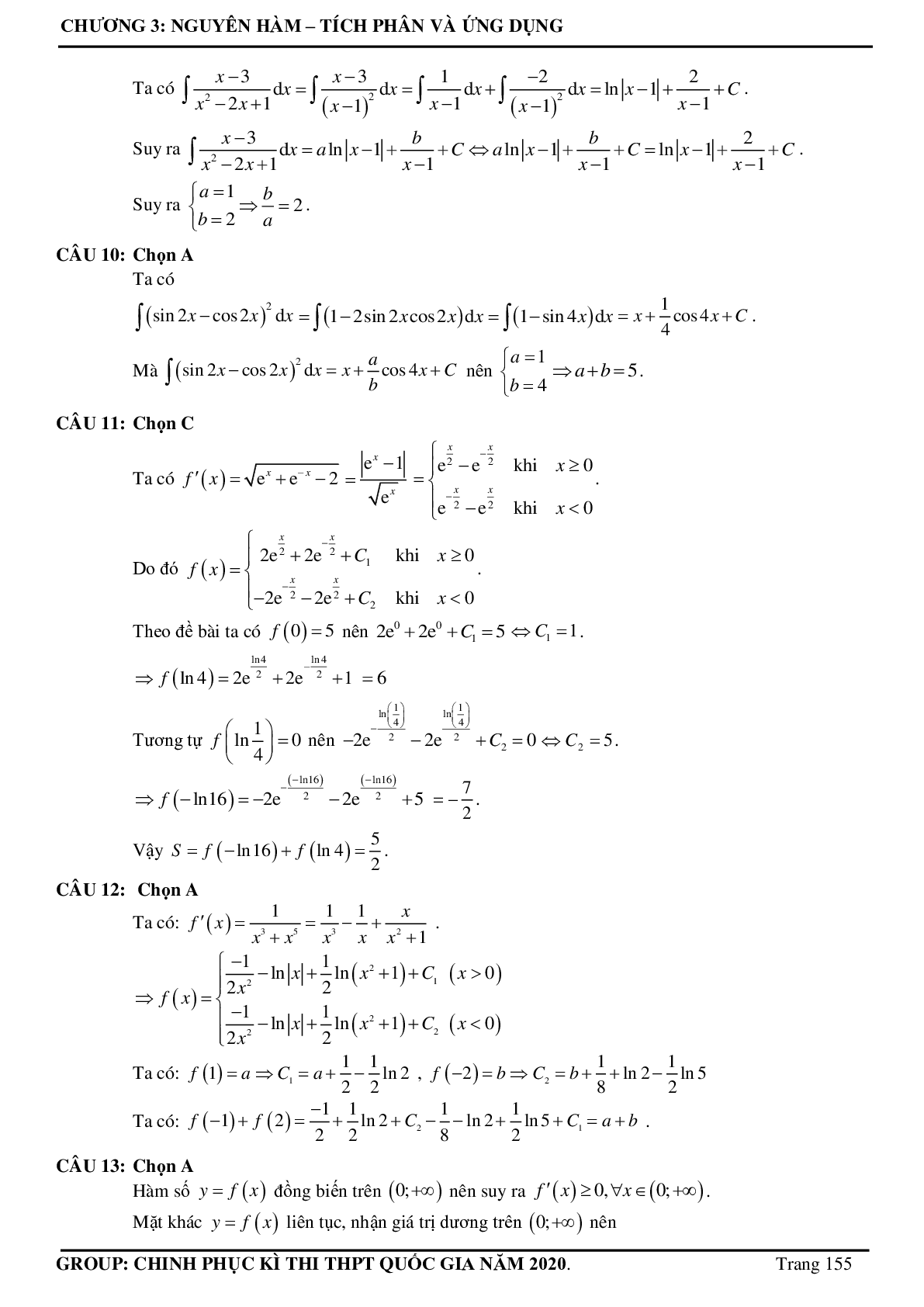Tuyển chọn các bài toán Nguyên hàm - Tích phân Vận dụng cao thường xuất hiện trong đề thi - có đáp án chi tiết (trang 6)