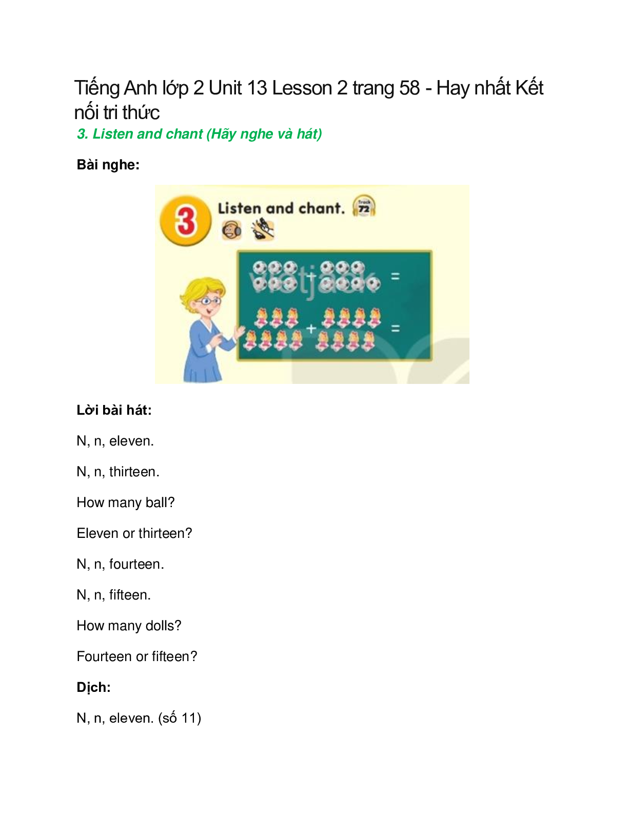 Tiếng Anh lớp 2 Unit 13 Lesson 2 trang 58 – Kết nối tri thức (trang 1)