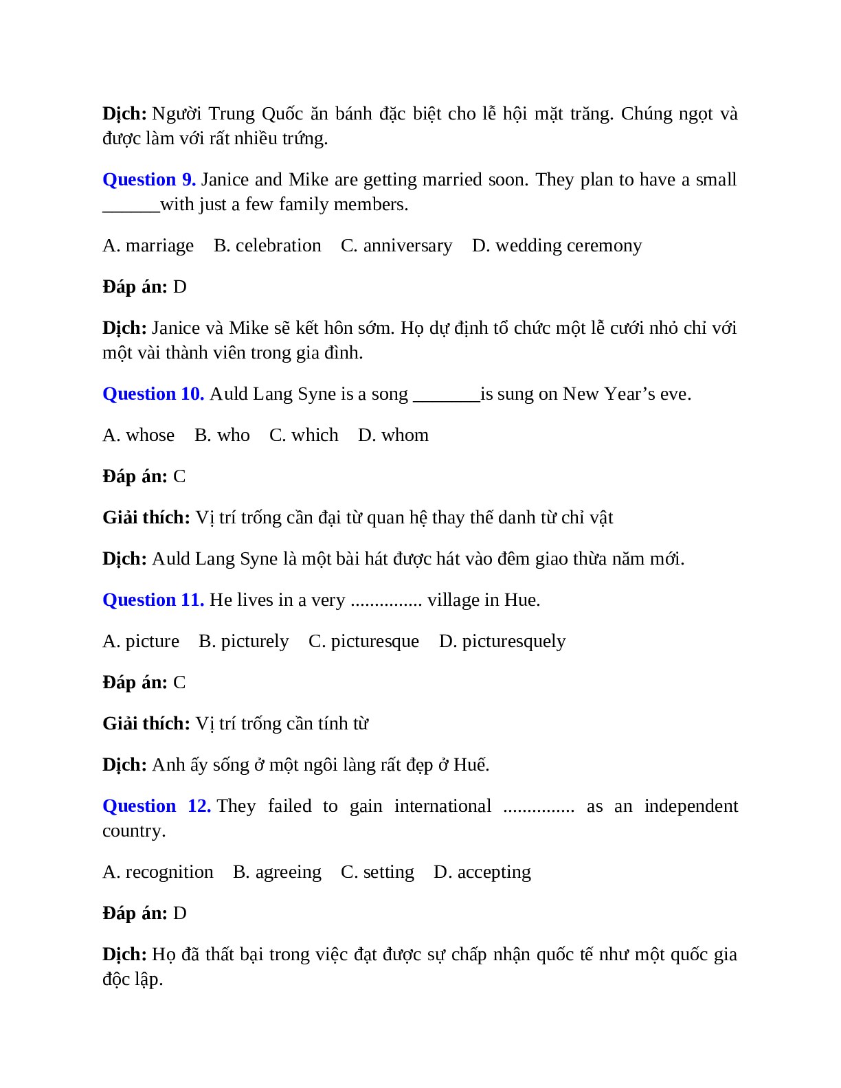 60 câu Trắc nghiệm Tiếng Anh 9 Unit 8 có đáp án 2023: Celebrations (trang 5)