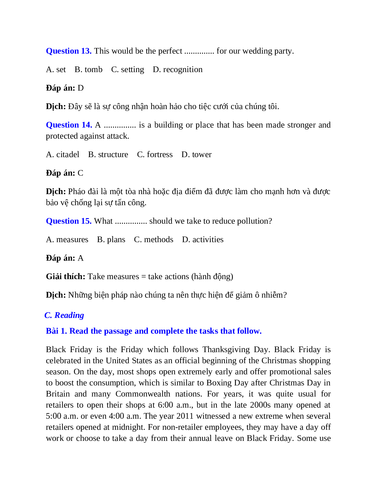 60 câu Trắc nghiệm Tiếng Anh 9 Unit 8 có đáp án 2023: Celebrations (trang 6)