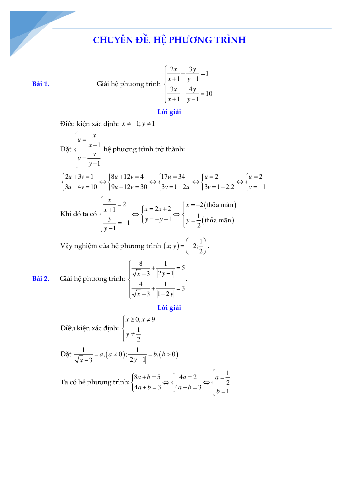 Chuyên đề hệ phương trình bồi dưỡng học sinh giỏi toán (trang 1)
