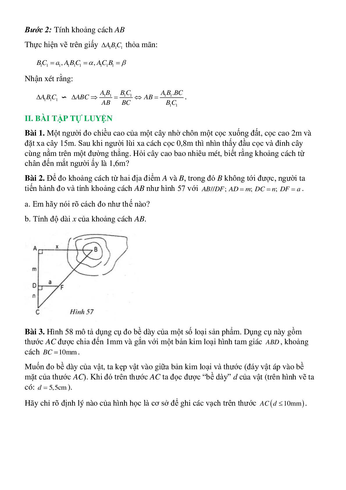 Lý thuyết Ứng dụng thực tế của hai tam giác đồng dạng - Toán 8 (trang 2)