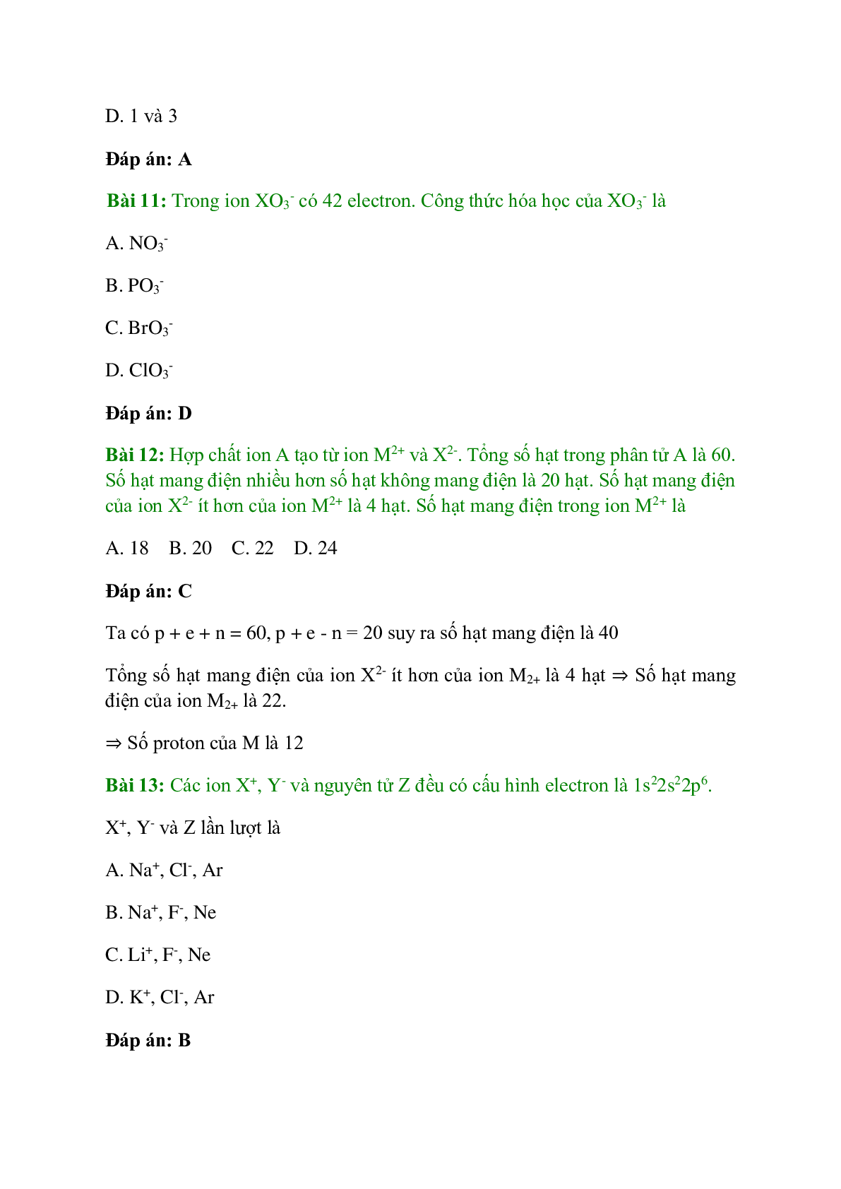 Trắc nghiệm Ôn tập học kì 1 có đáp án - Hóa học 10 (trang 5)