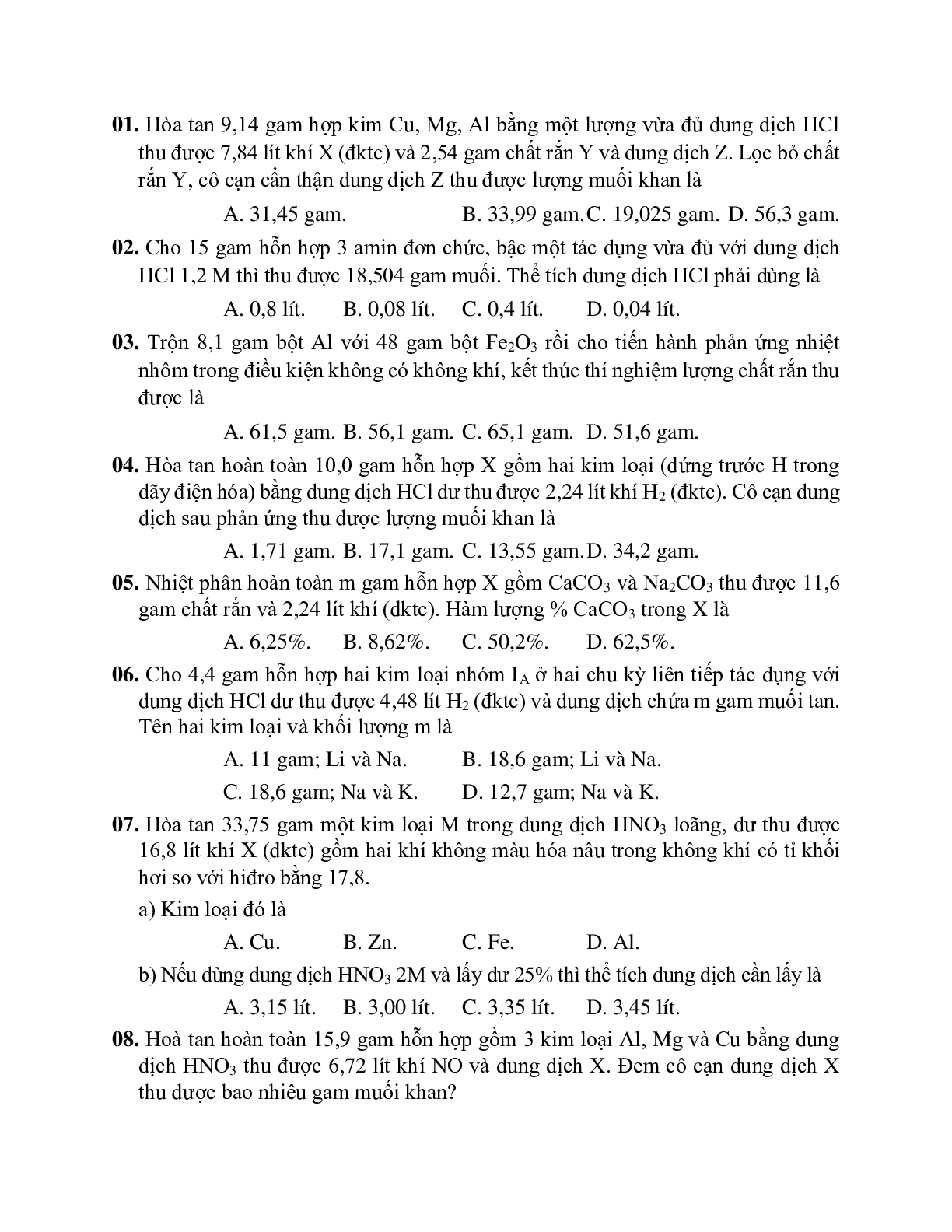 Lý thuyết, bài tập về phương pháp bảo toàn khối lượng có đáp án, chọn lọc (trang 4)