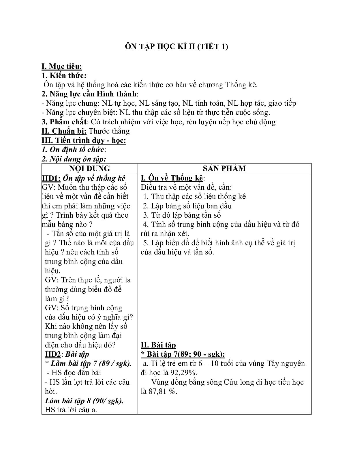 Giáo án Toán học 7: Ôn tập học kì 2 (tiết 1) chuẩn nhất (trang 1)