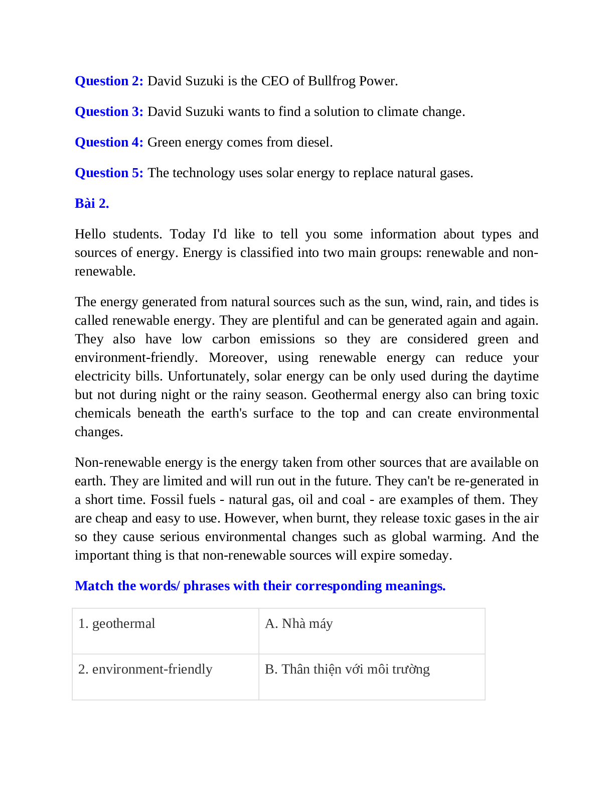 Trắc nghiệm Tiếng Anh 7 mới Unit 10 có đáp án: Sources of energy (trang 8)