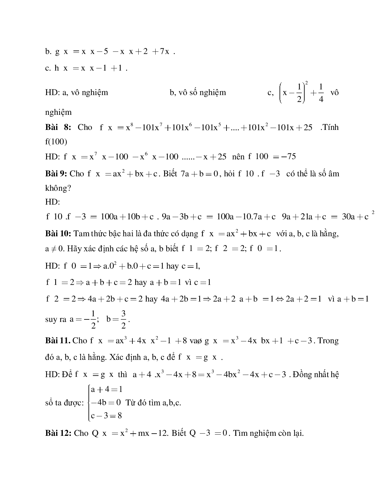 Cách giải Tìm hệ số chưa biết trong đa thức p(x) biết p(x0) = a (trang 2)