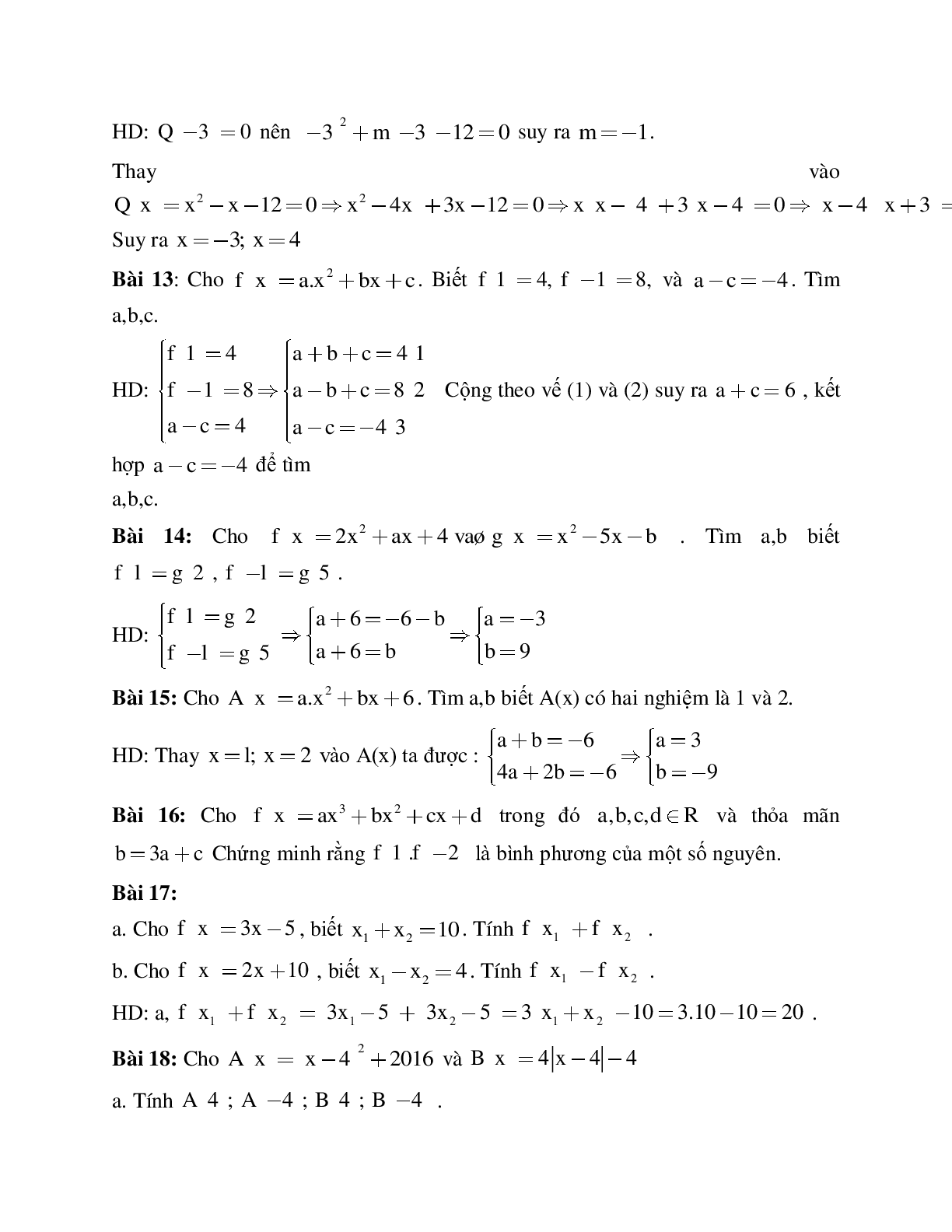 Cách giải Tìm hệ số chưa biết trong đa thức p(x) biết p(x0) = a (trang 3)