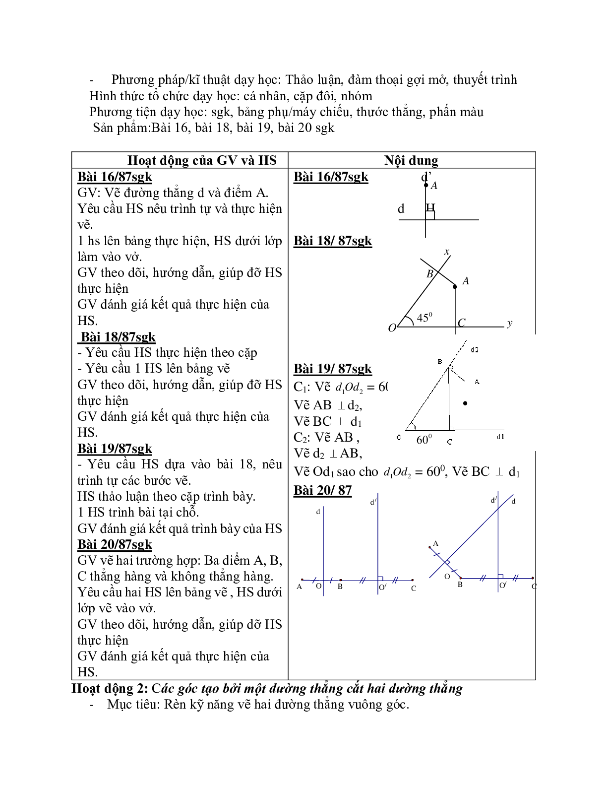 Giáo án Toán học 7 bài 3: Các góc tạo bởi một đường thẳng cắt hai đường thẳng chuẩn nhất (trang 6)