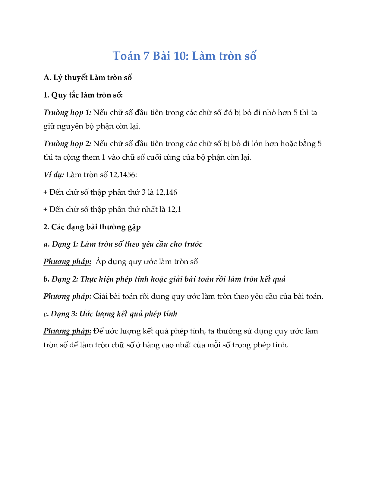 Lý thuyết Toán lớp 7 Bài 10: Làm tròn số (trang 1)