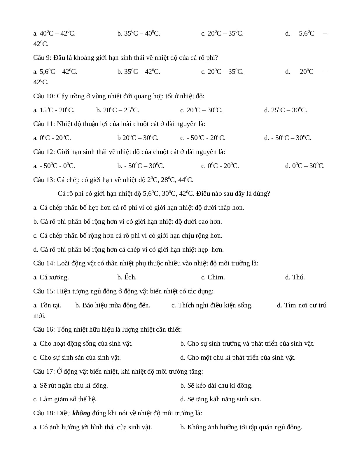 Đề cương ôn tập Sinh học 12 phần 3: Sinh thái học (trang 2)