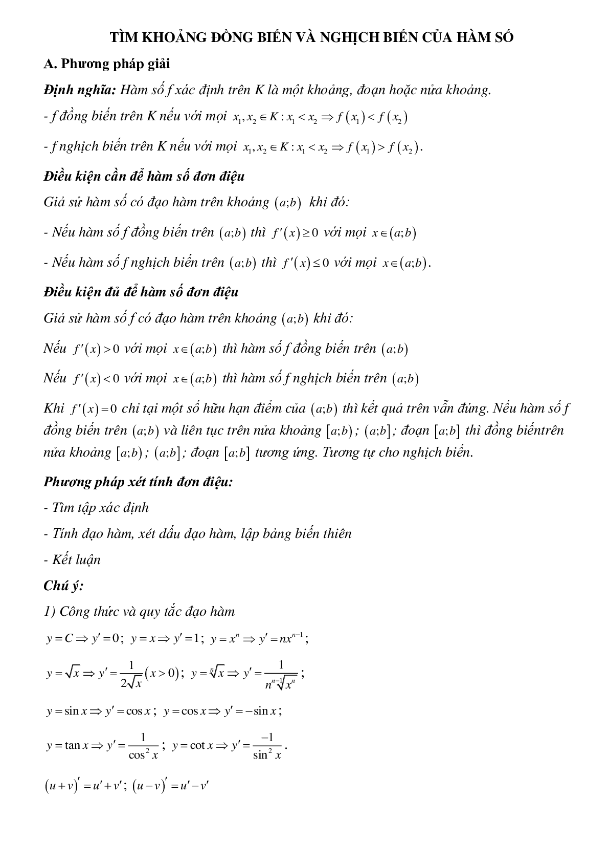 Dạng bài tập Tìm khoảng đồng biến và nghịch biến của hàm số (trang 1)