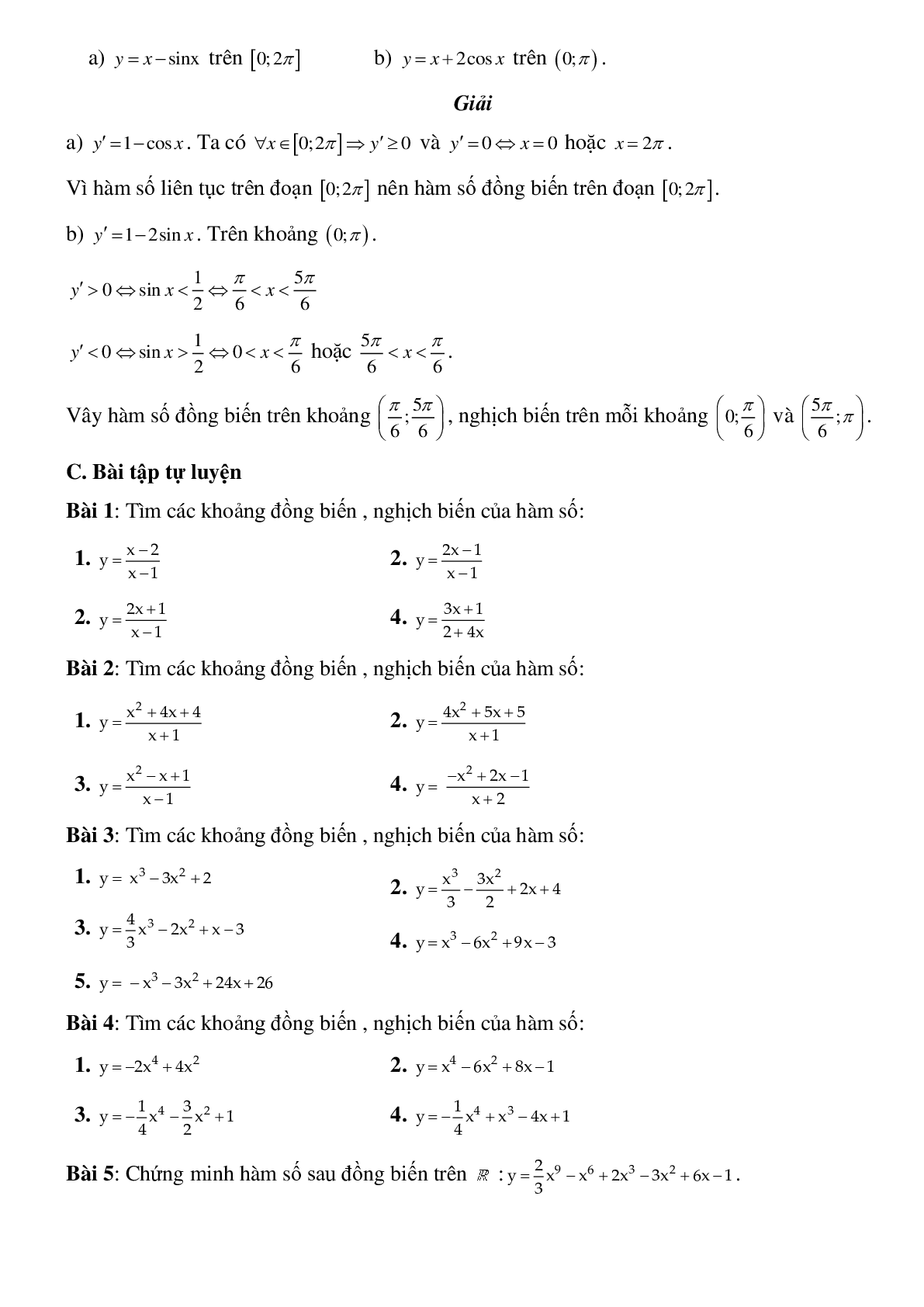 Dạng bài tập Tìm khoảng đồng biến và nghịch biến của hàm số (trang 7)