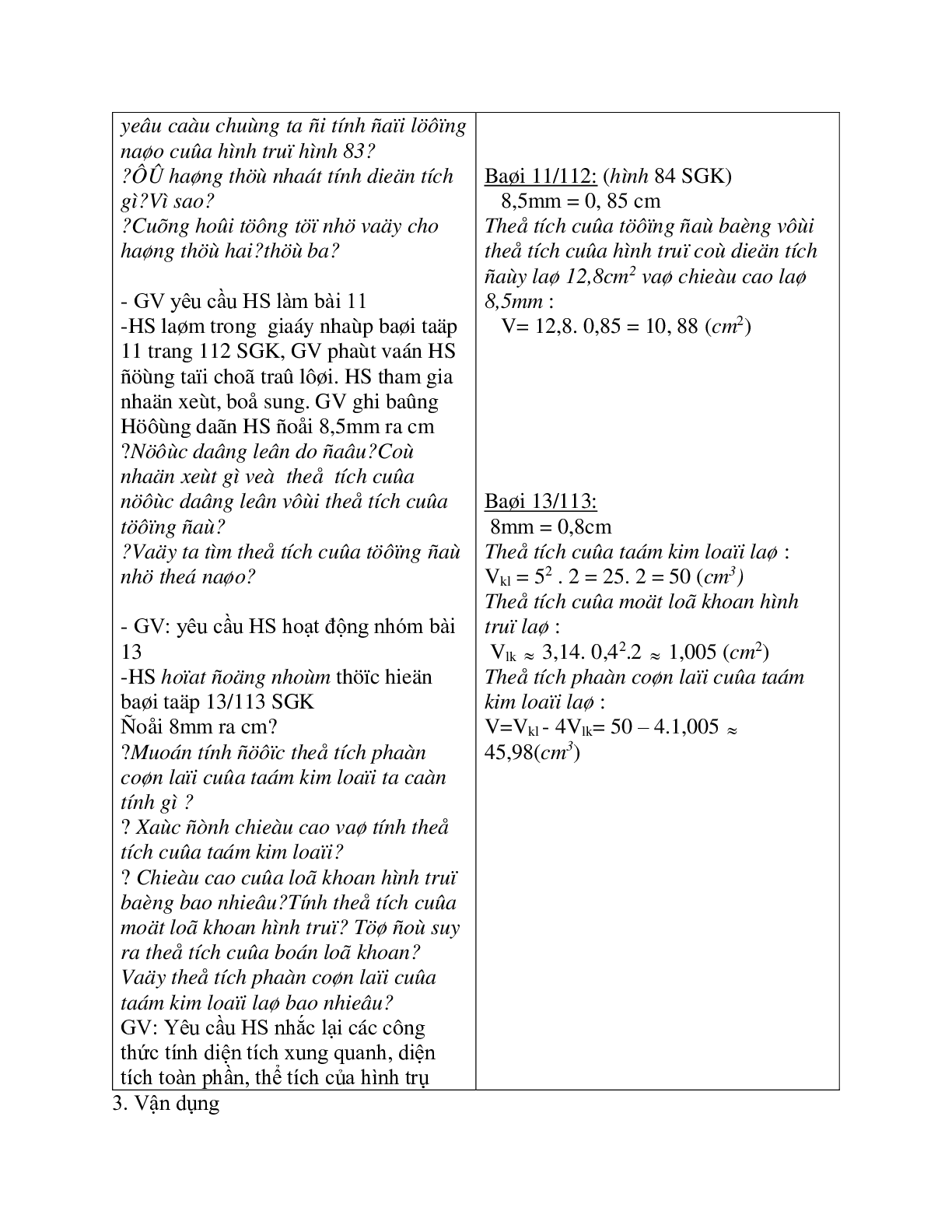 Giáo án Luyện tập Hình trụ - Diện tích xung quanh và thể tích của hình trụ (2023) - Toán 9 (trang 3)