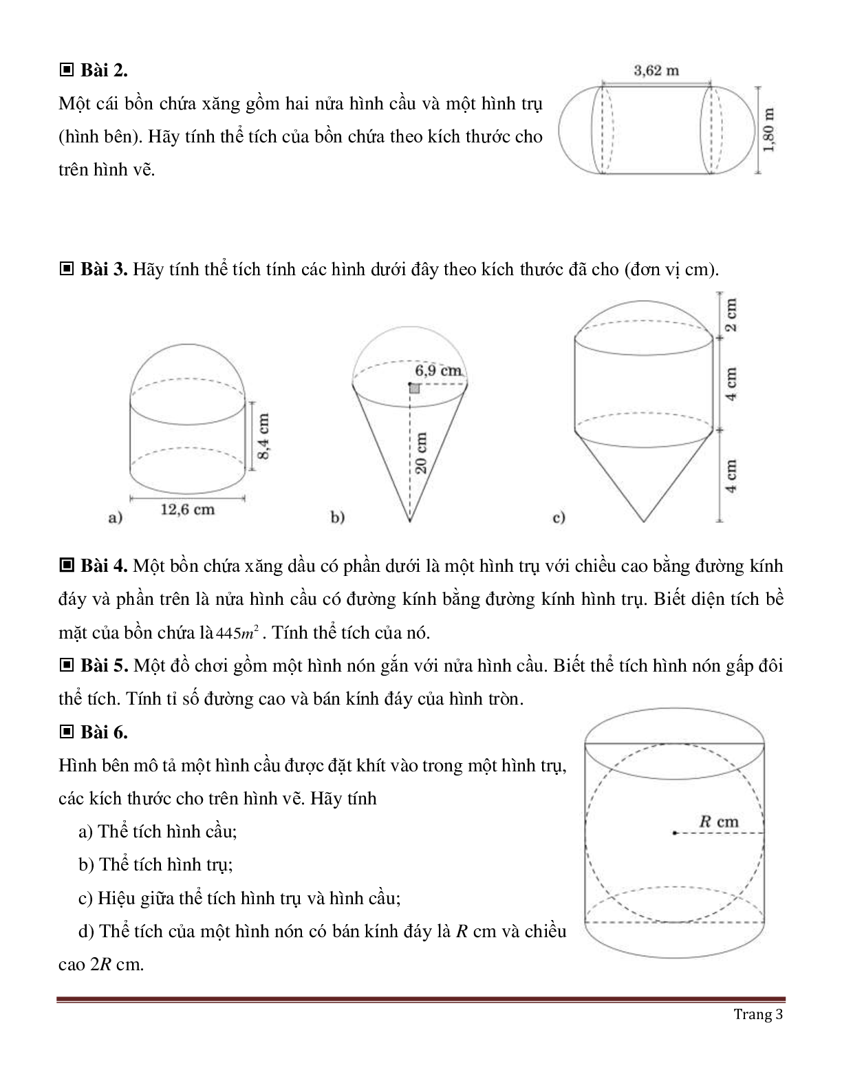Lý thuyết, bài tập về Diện tích mặt cầu và thể tích hình cầu (trang 3)