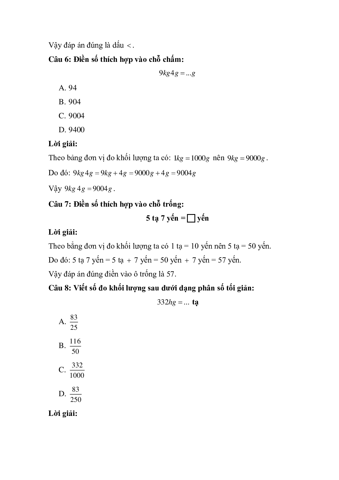 12 câu Trắc nghiệm Viết các số đo khối lượng dưới dạng số thập phân có đáp án 2023 – Toán lớp 5 (trang 3)