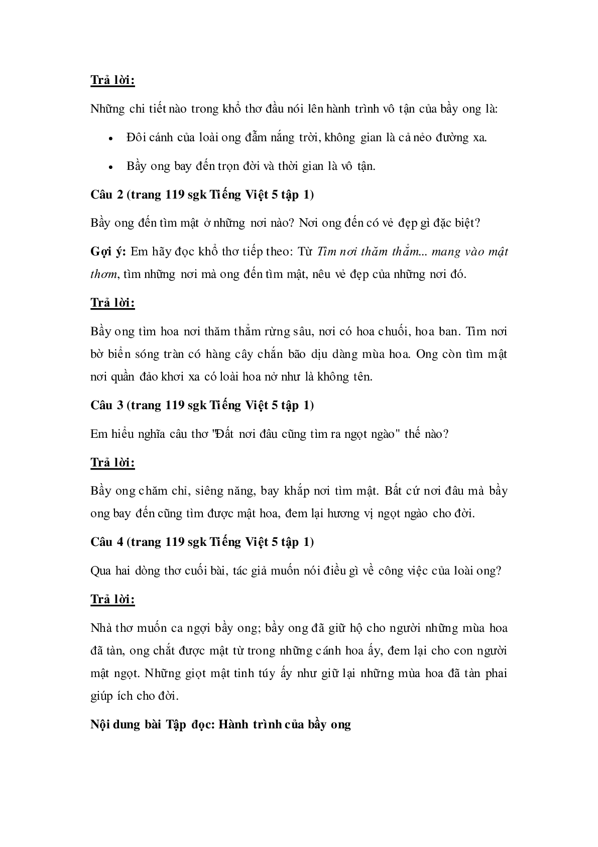 Soạn Tiếng Việt lớp 5: Tập đọc: Hành trình của bầy ong mới nhất (trang 3)