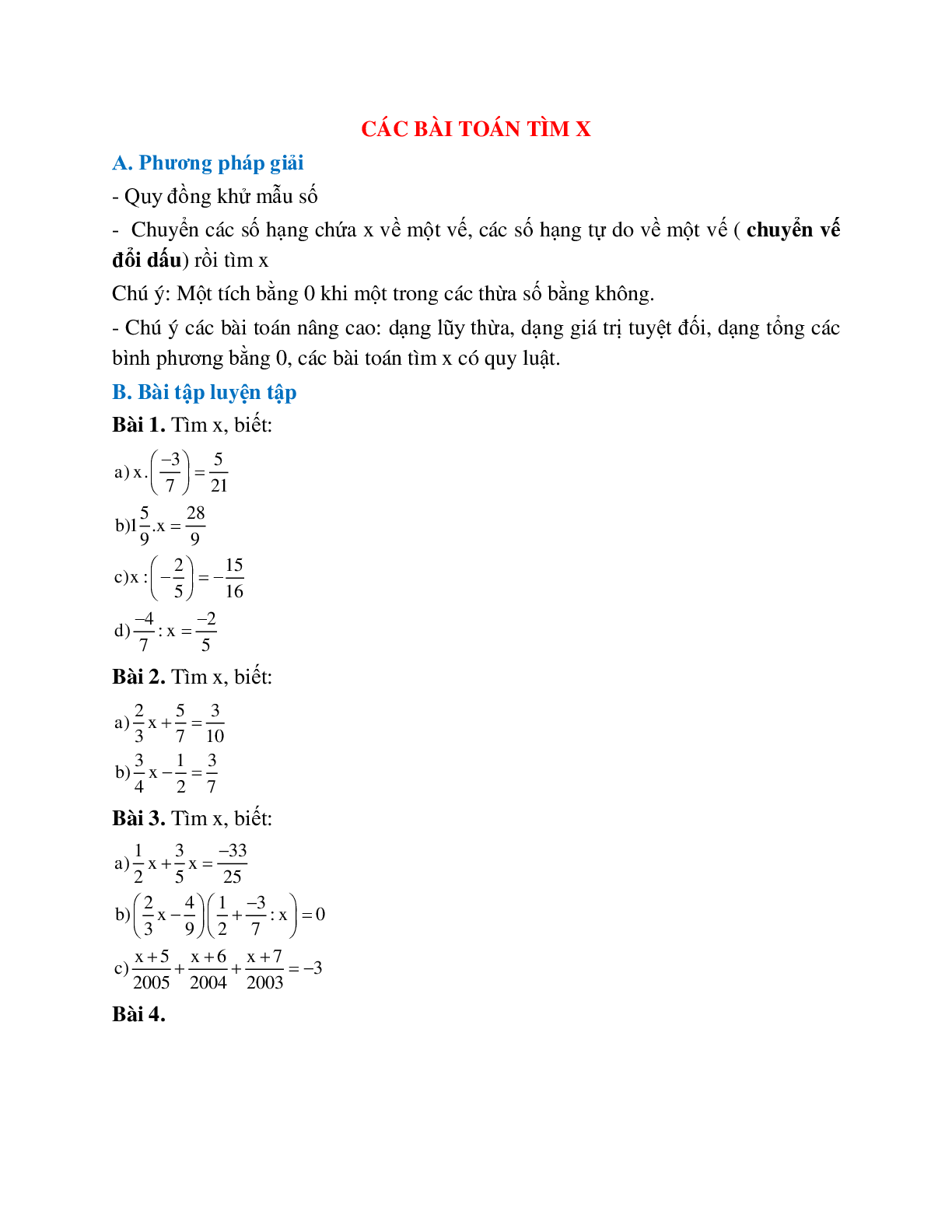 Phương pháp giải và bài tập về các bài toán tìm x có lời giải (trang 1)