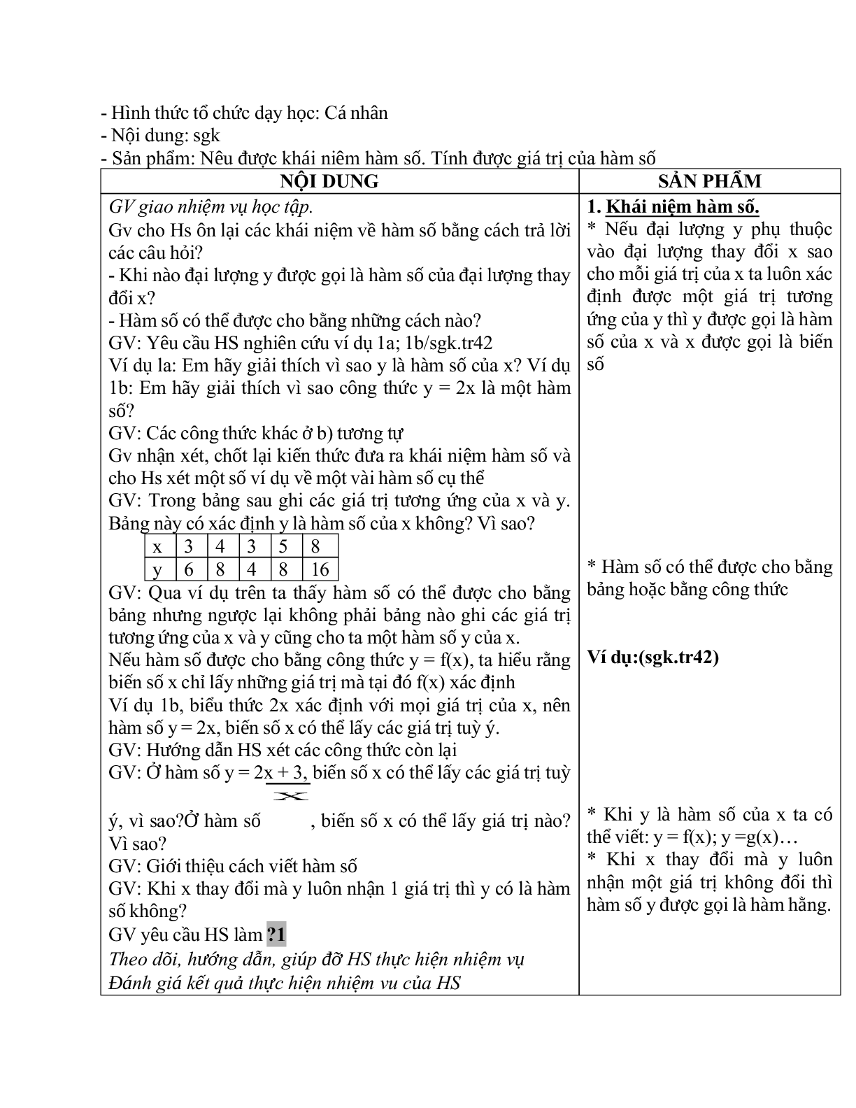 Giáo án Đại số 9 chương 2 bài 1 : Nhắc lại và bổ sung các khái niệm về hàm số mới nhất (trang 2)