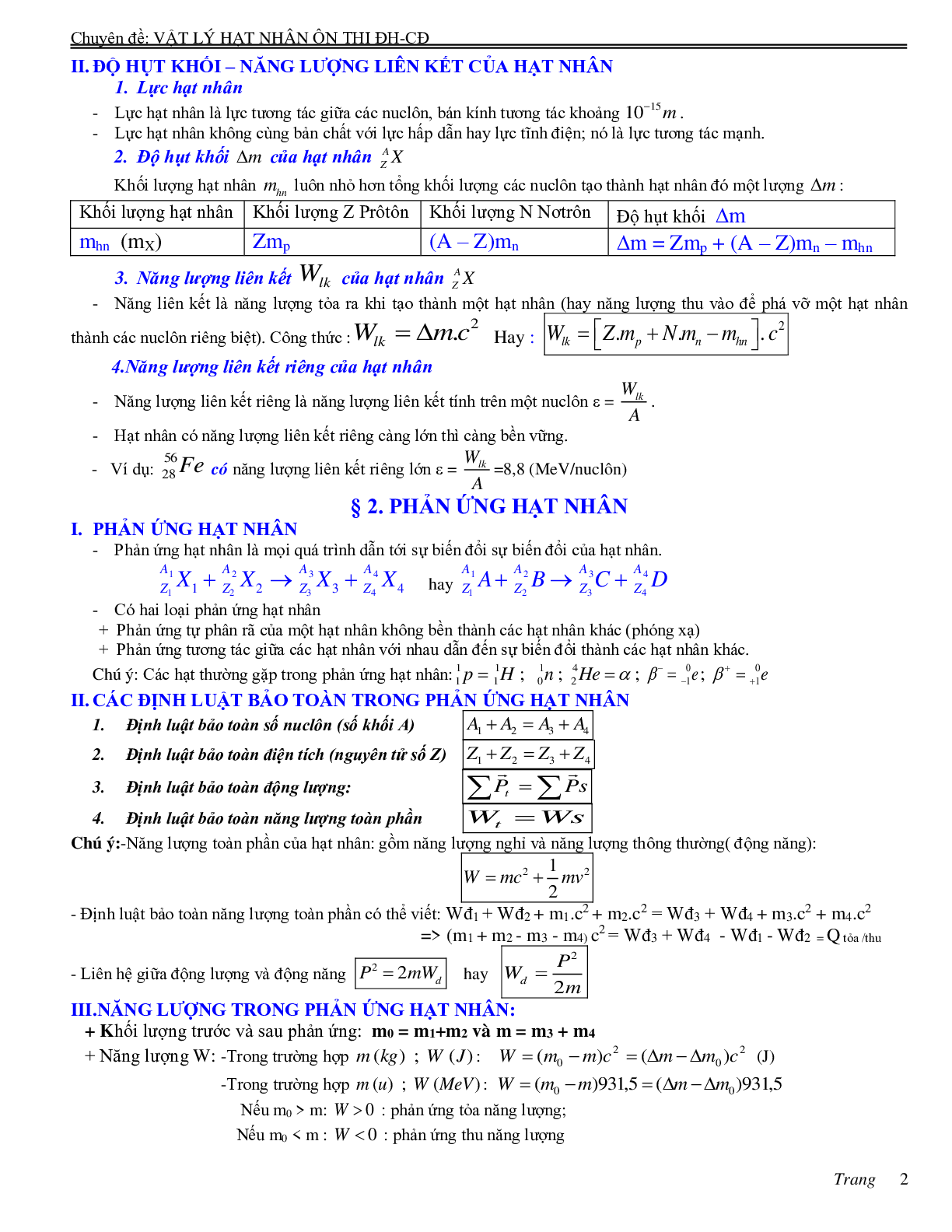 Chuyên đề Hạt nhân nguyên tử môn Vật lý lớp 12 (trang 2)