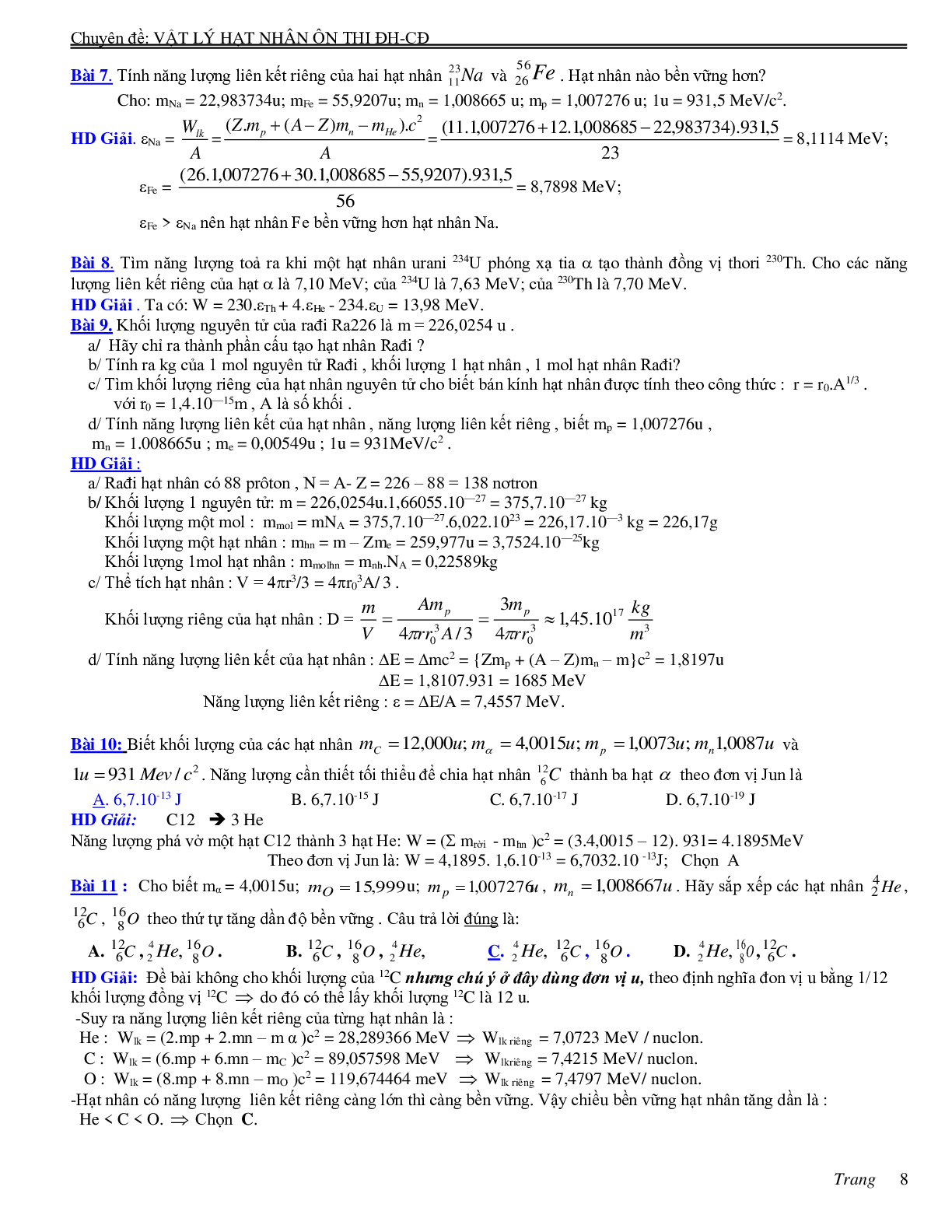 Chuyên đề Hạt nhân nguyên tử môn Vật lý lớp 12 (trang 8)
