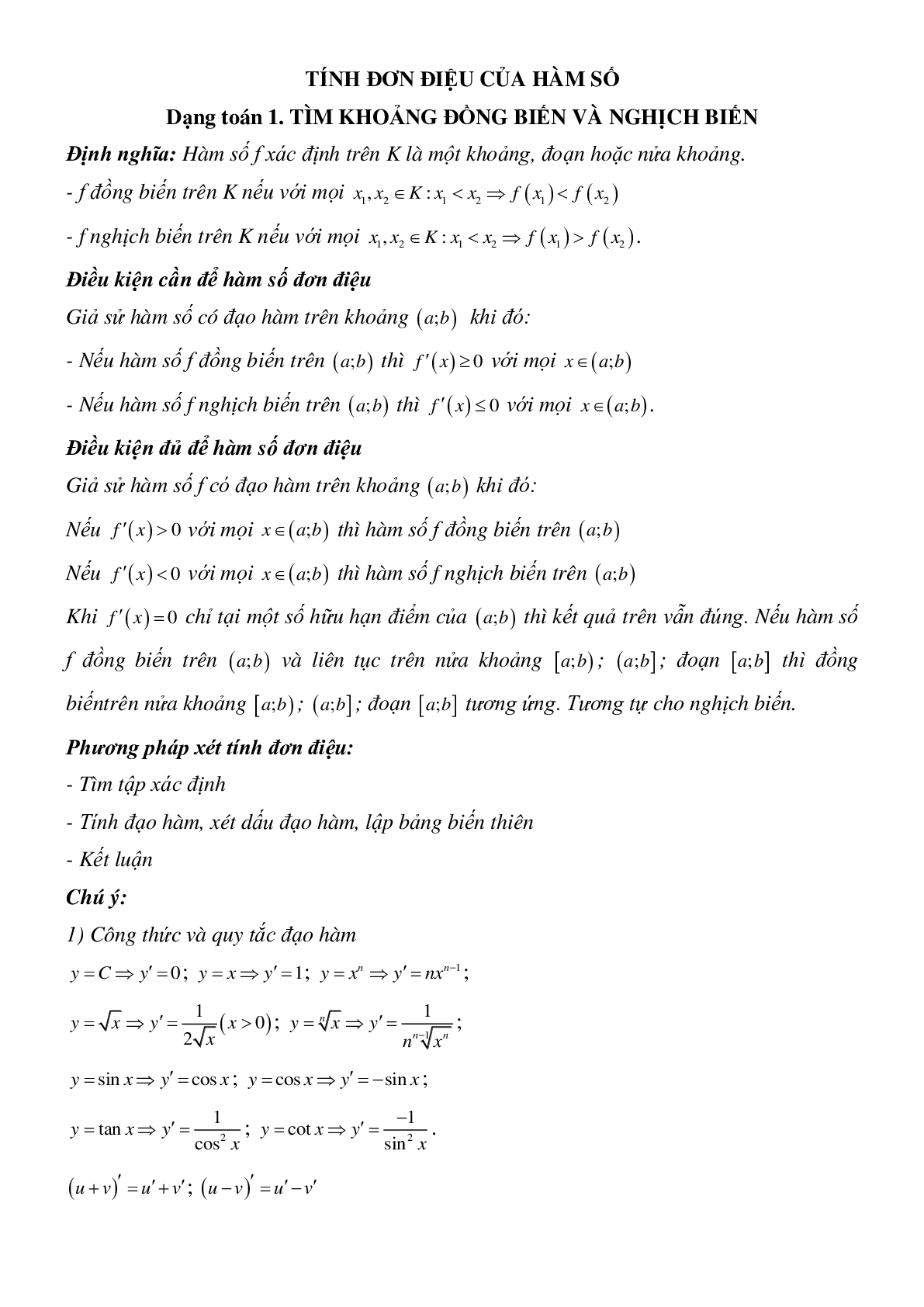Tính đơn điệu của hàm số - Ôn thi THPT QG môn Toán (trang 1)