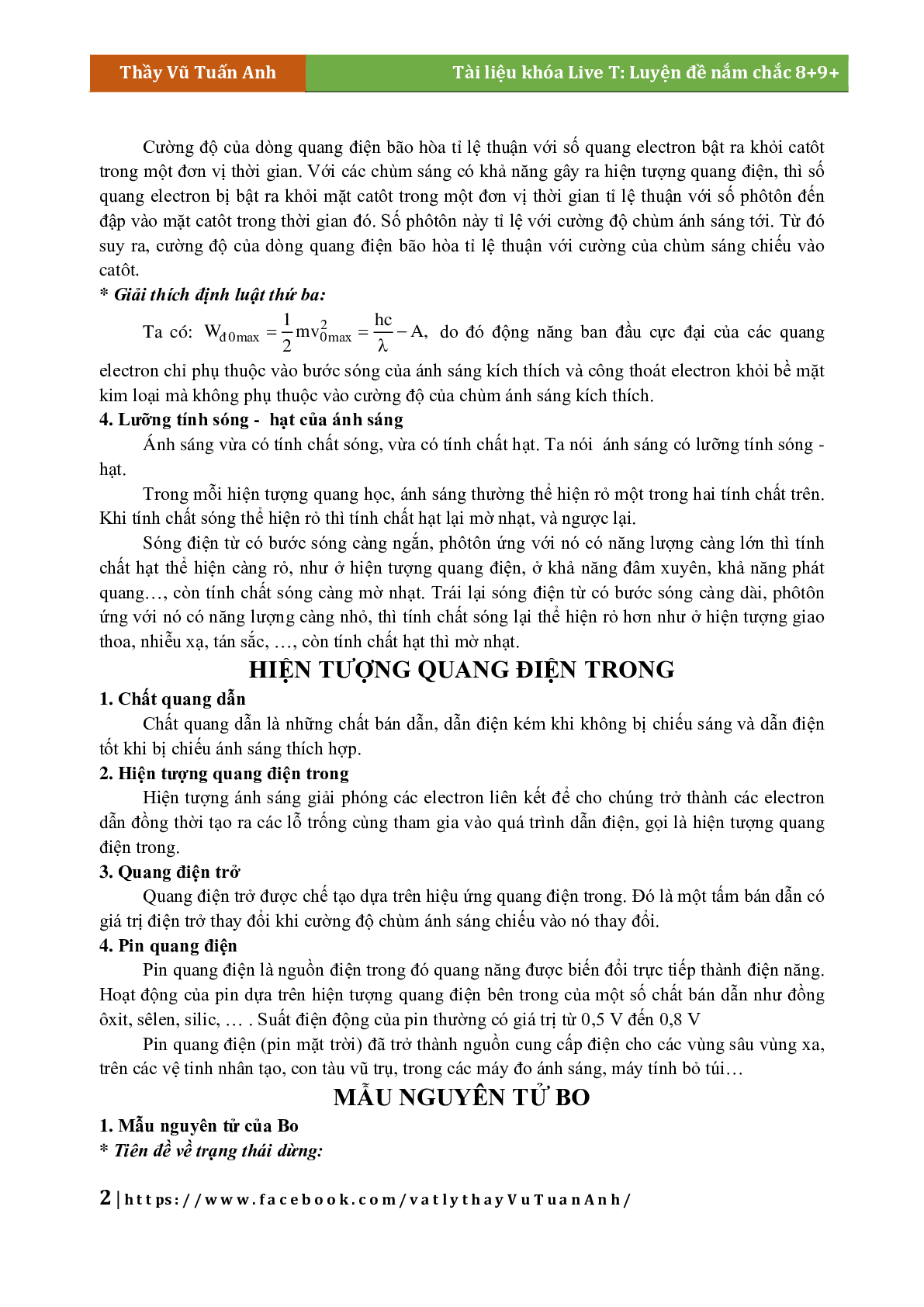 Lý Thuyết Chương Lượng Tử Ánh Sáng Môn Vật Lý Lớp 12 (trang 2)