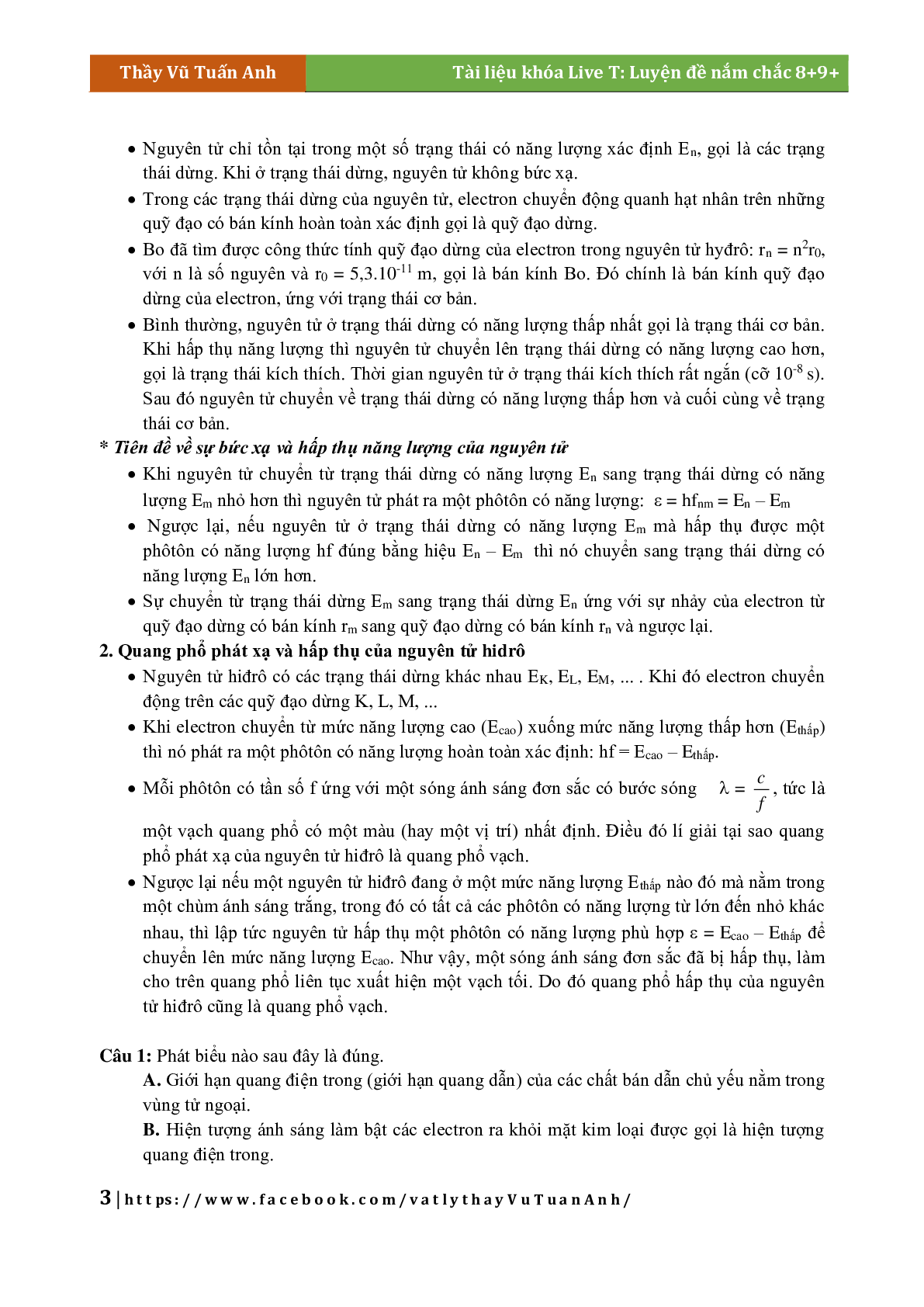 Lý Thuyết Chương Lượng Tử Ánh Sáng Môn Vật Lý Lớp 12 (trang 3)