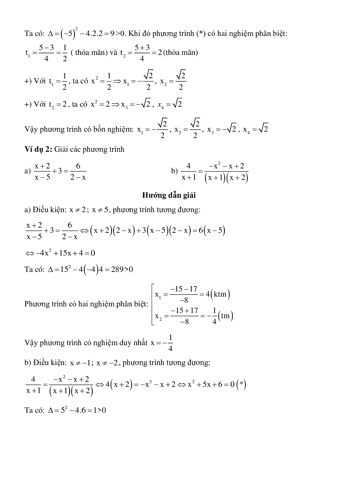 Các dạng phương trình quy về phương trình bậc hai chọn lọc (trang 2)
