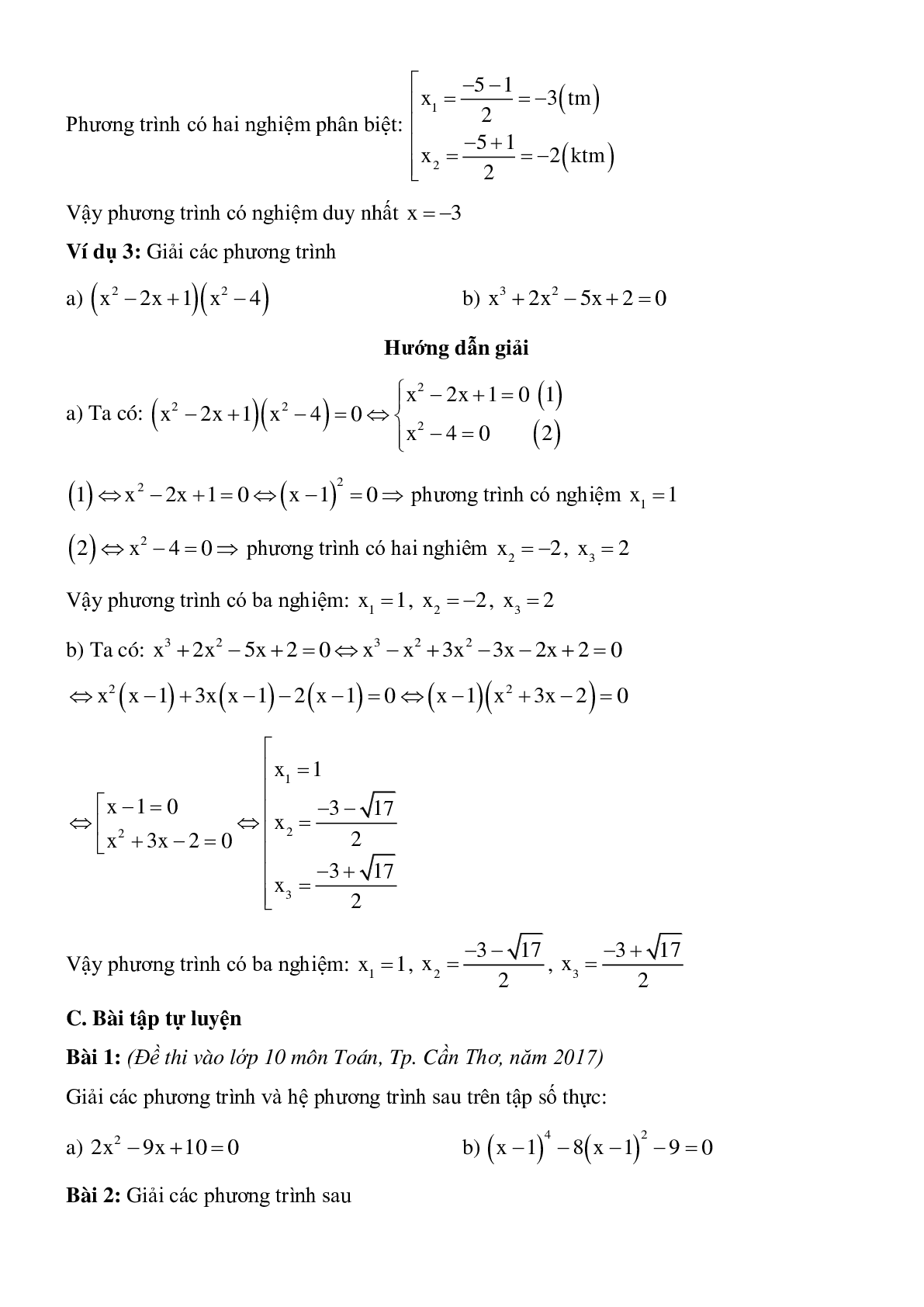 Các dạng phương trình quy về phương trình bậc hai chọn lọc (trang 3)