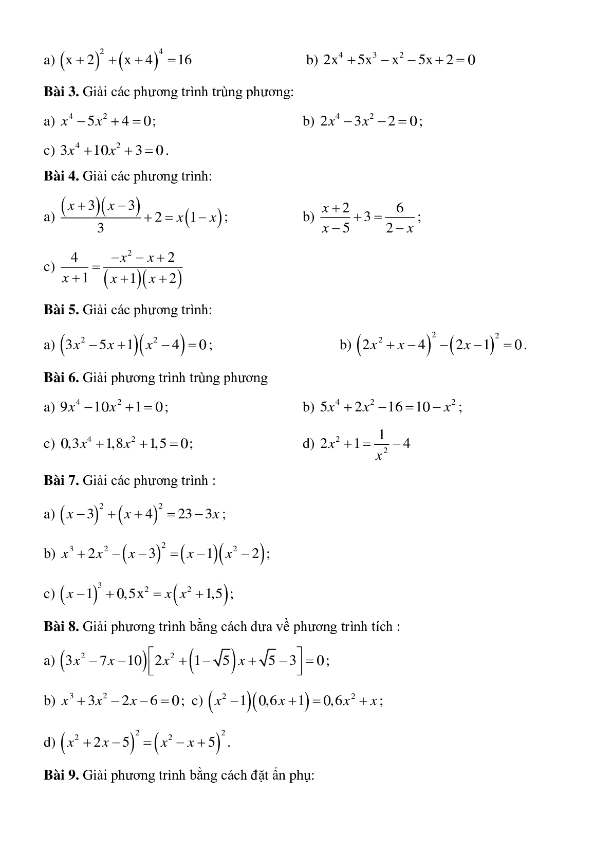 Các dạng phương trình quy về phương trình bậc hai chọn lọc (trang 4)