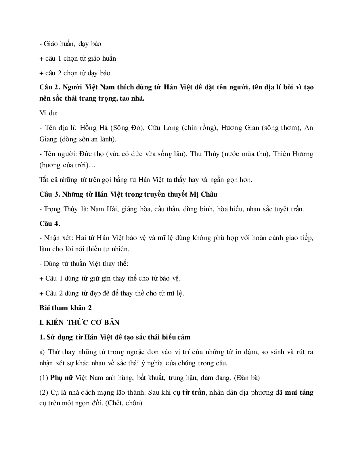 Soạn bài Từ Hán việt (tiếp theo) - ngắn nhất Soạn văn 7 (trang 2)