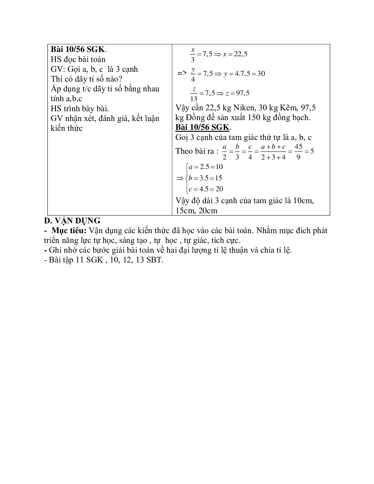 Giáo án Toán học 7 bài 2: Một số bài toán về đại lượng tỉ lệ thuận chuẩn nhất (trang 6)