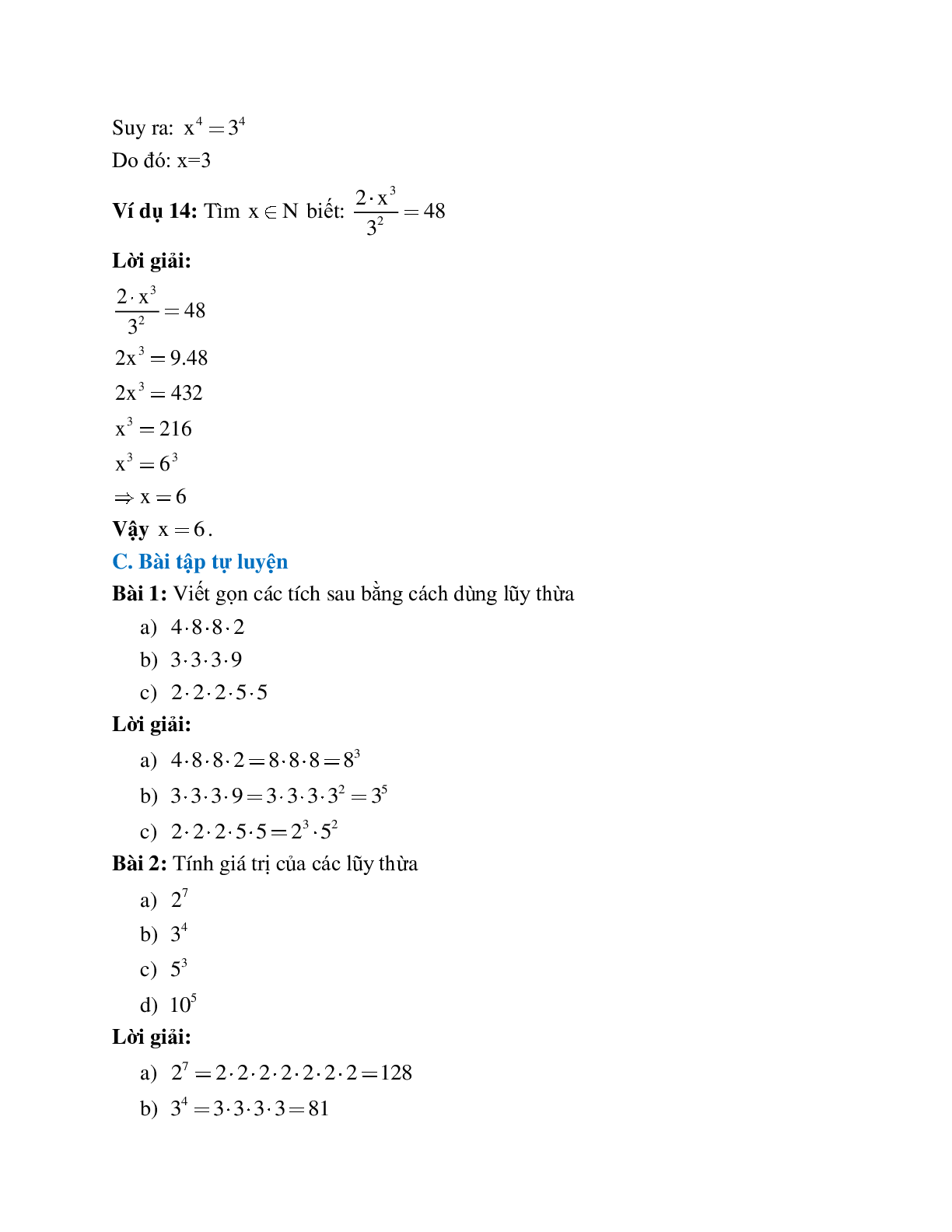Các dạng toán thường gặp về Lũy thừa với số mũ tự nhiên có lời giải (trang 5)
