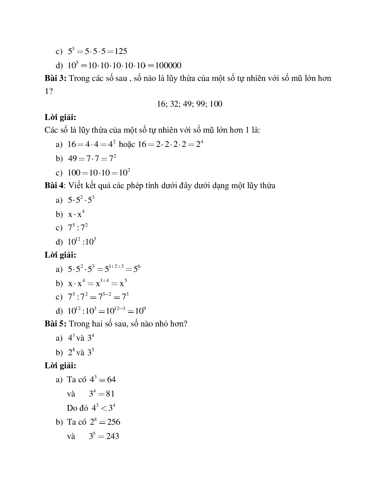 Các dạng toán thường gặp về Lũy thừa với số mũ tự nhiên có lời giải (trang 6)
